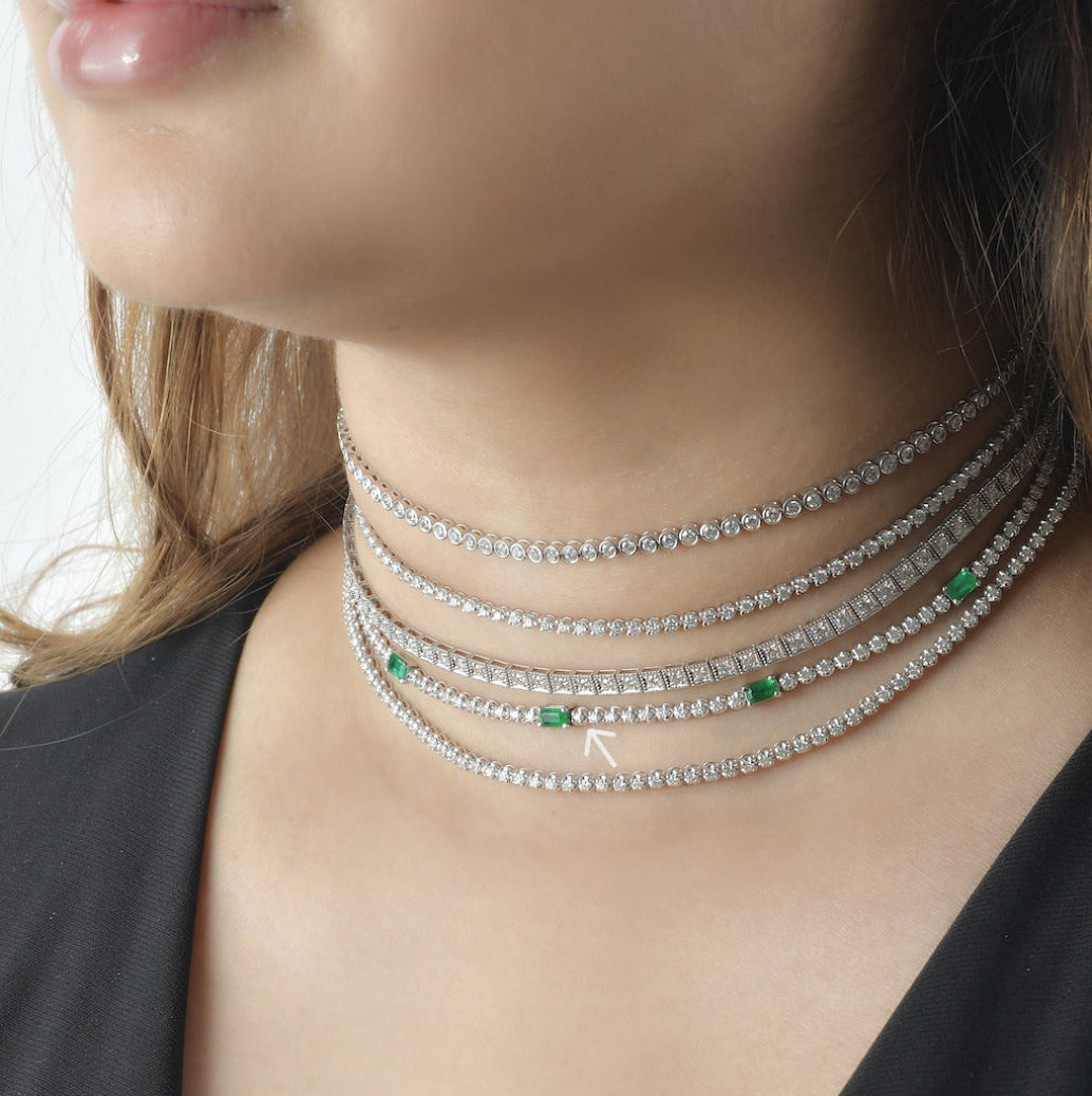 4-Prong & Cupcake Diamond & Emerald Tennis 2-in-1 Necklace/Bracelet