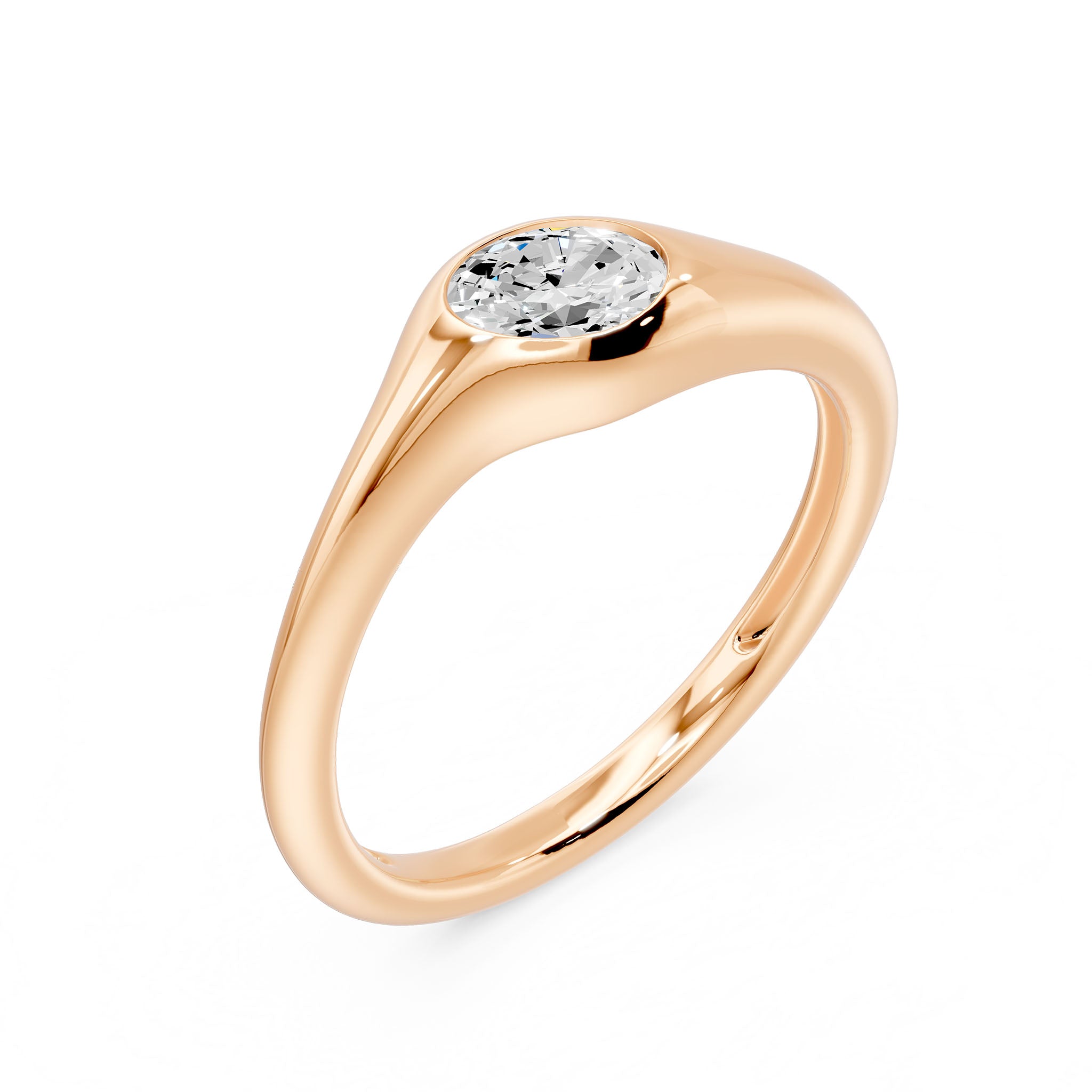 Bezel Diagonal Oval Solitaire Ring, lab-grown diamond, 14K rose gold, front view