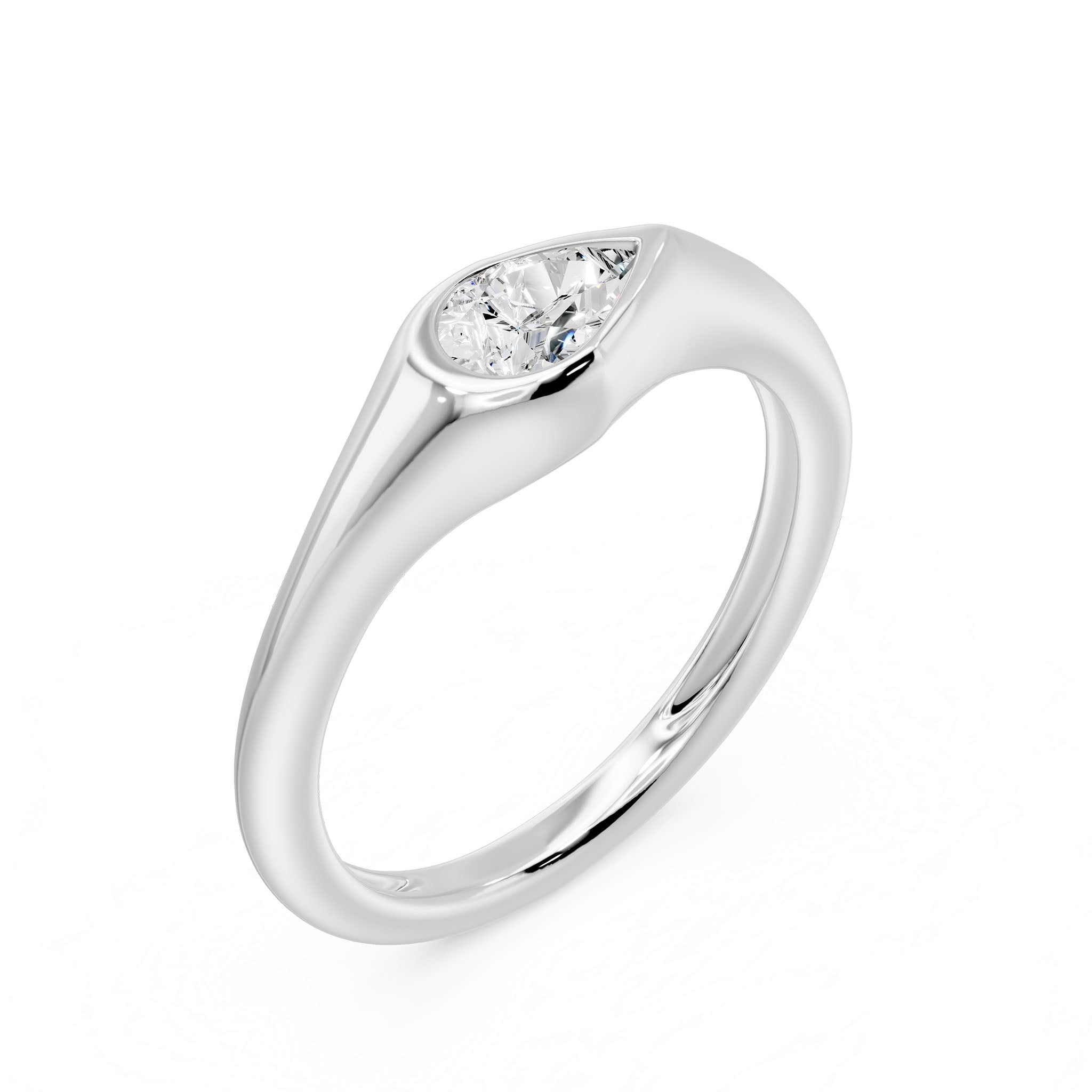 Bezel East West Pear Solitaire Ring, lab-grown diamond, 14K white gold, front view