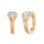 Bezel Heart Huggie Earrings, lab-grown diamonds, 14K rose gold, angle view