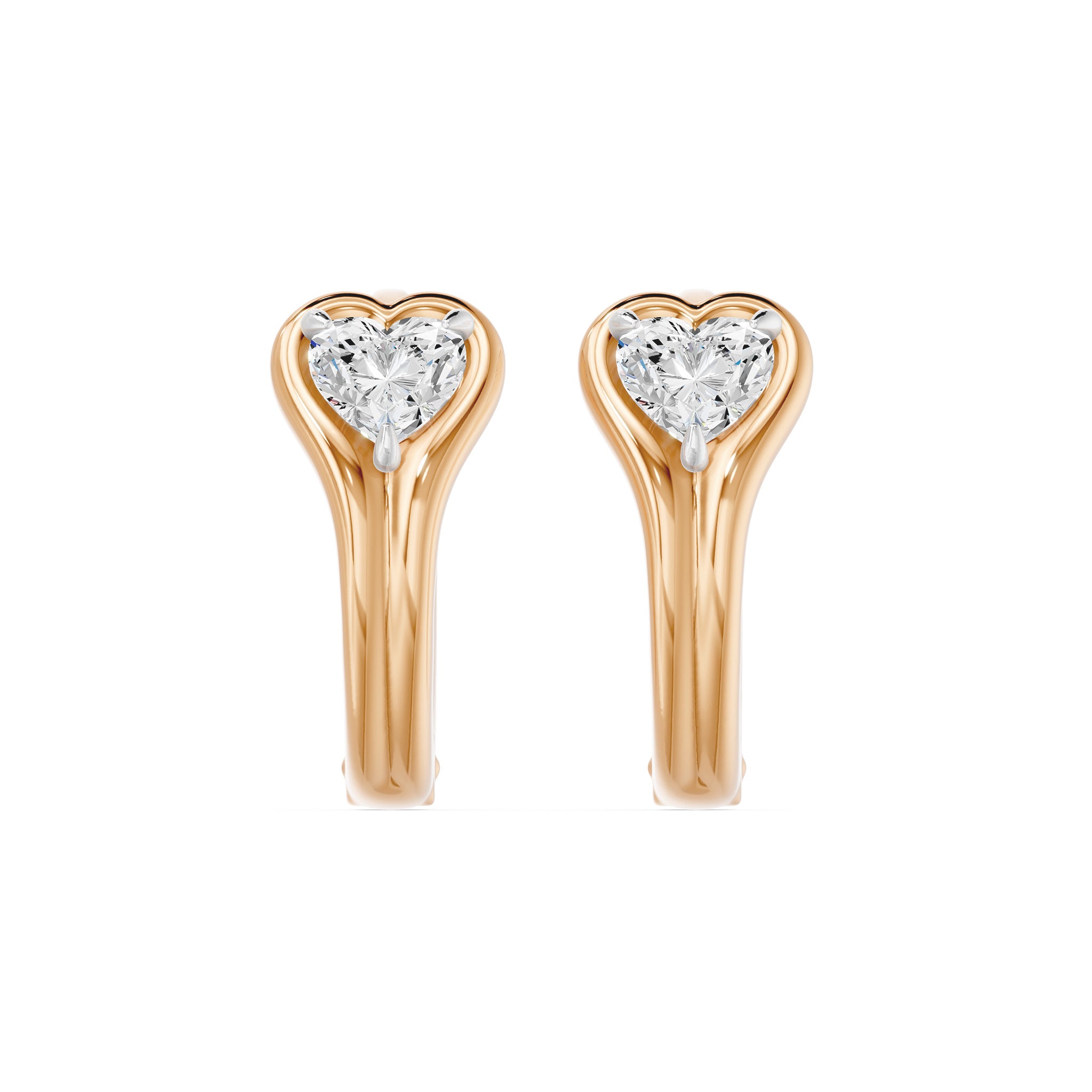 Bezel Heart Huggie Earrings, lab-grown diamonds, 14K rose gold, front view