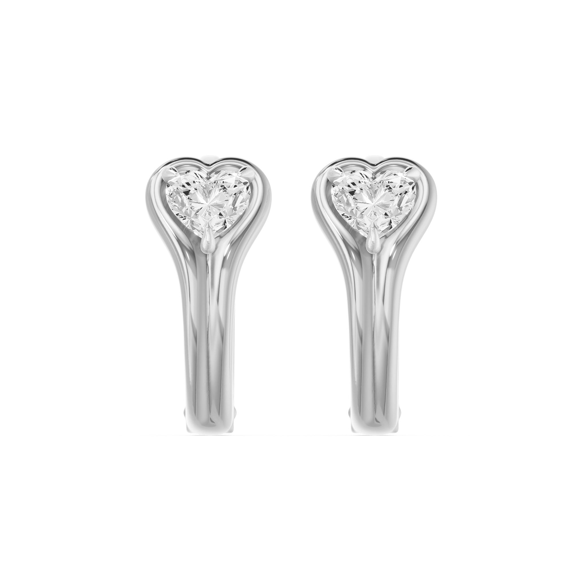 Bezel Heart Huggie Earrings, lab-grown diamonds, 14K white gold, front view