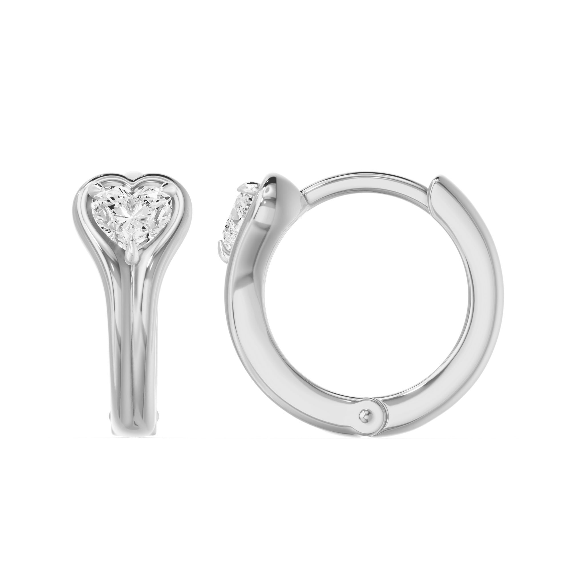 Bezel Heart Huggie Earrings, lab-grown diamonds, 14K white gold, side view