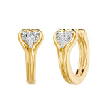 Bezel Heart Huggie Earrings, lab-grown diamonds, 14K yellow gold, front view