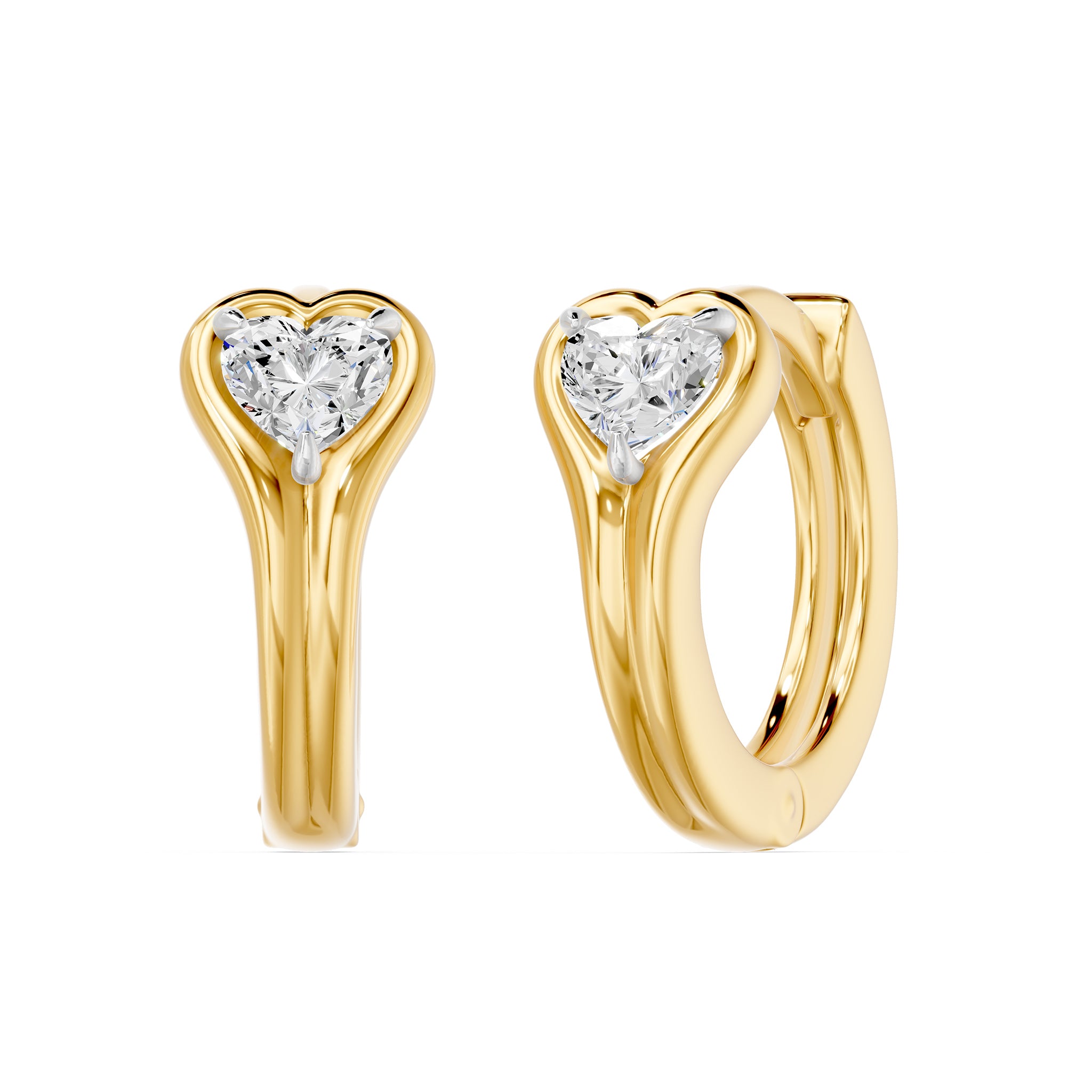 Bezel Heart Huggie Earrings, lab-grown diamonds, 14K yellow gold, front view