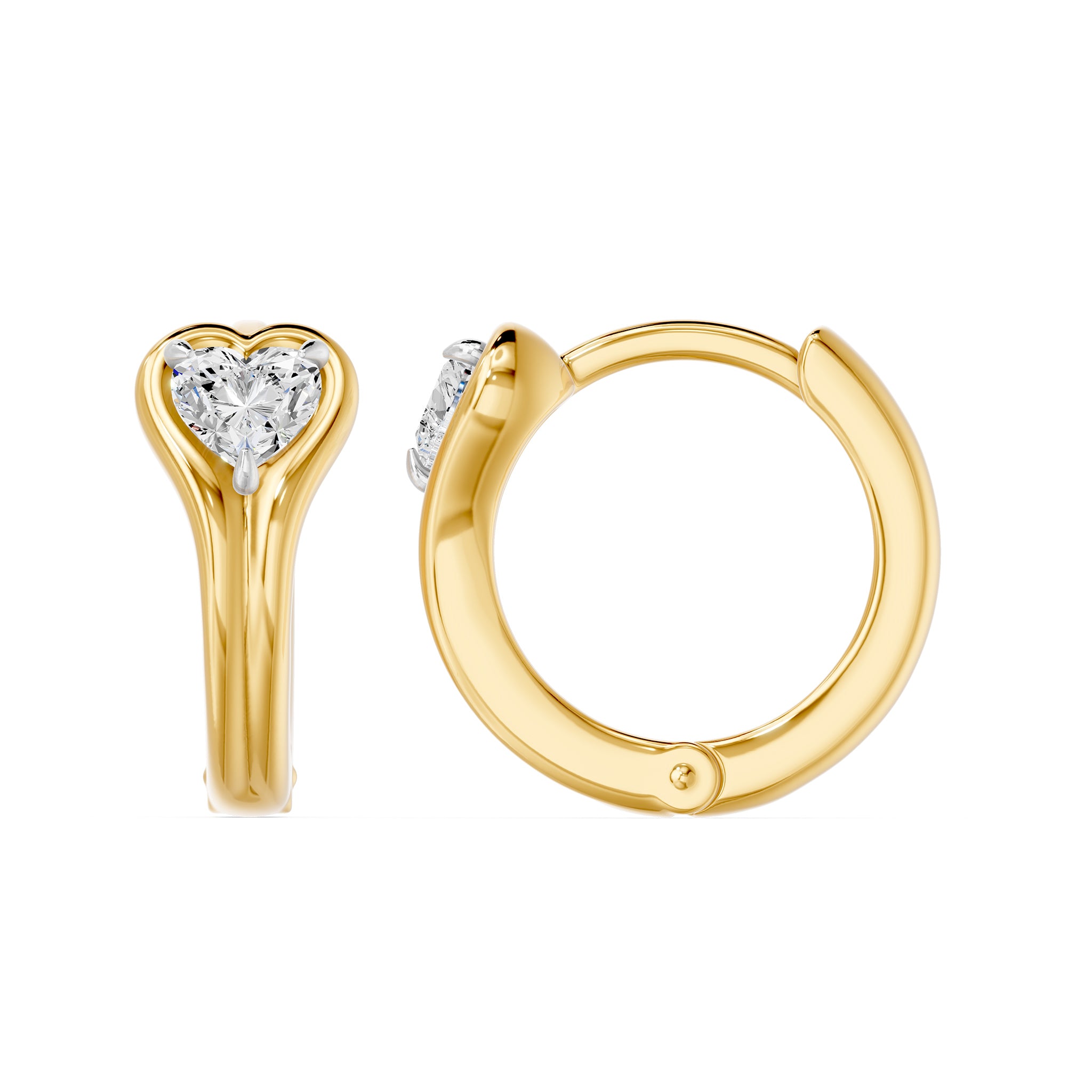 Bezel Heart Huggie Earrings, lab-grown diamonds, 14K yellow gold, side view