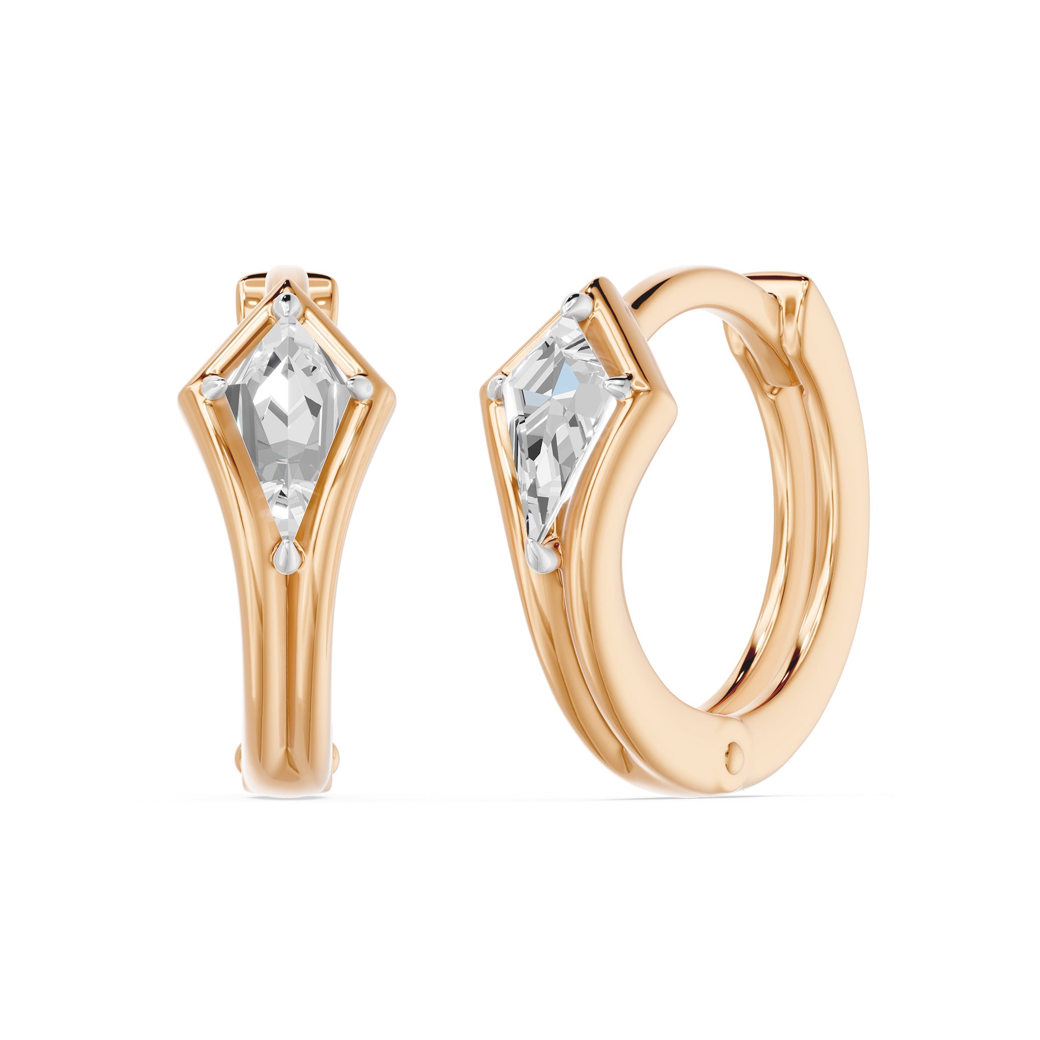 Bezel Kite Huggie Earrings, lab-grown diamonds, 14K rose gold, angle view