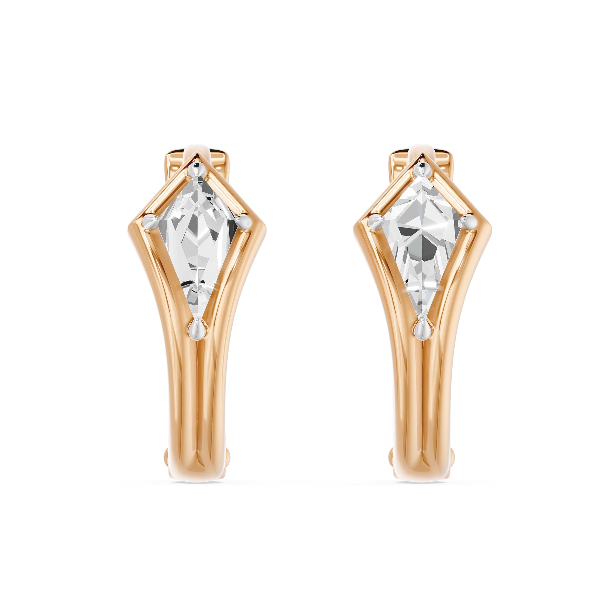 Bezel Kite Huggie Earrings, lab-grown diamonds, 14K rose gold, front view