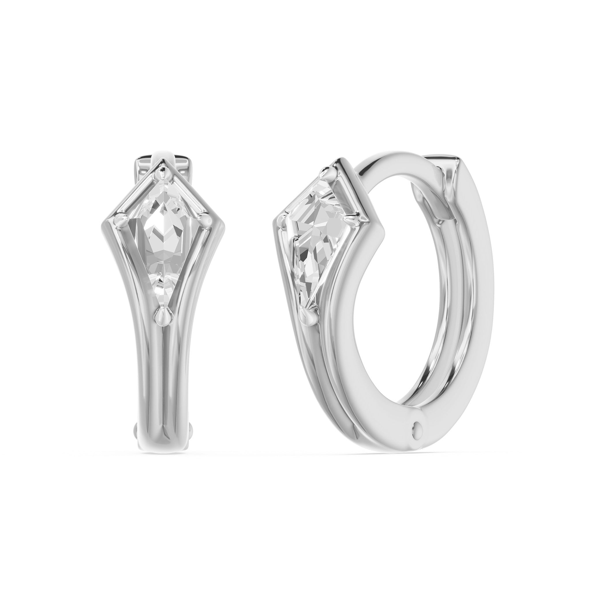 Bezel Kite Huggie Earrings, lab-grown diamonds, 14K white gold, angle view