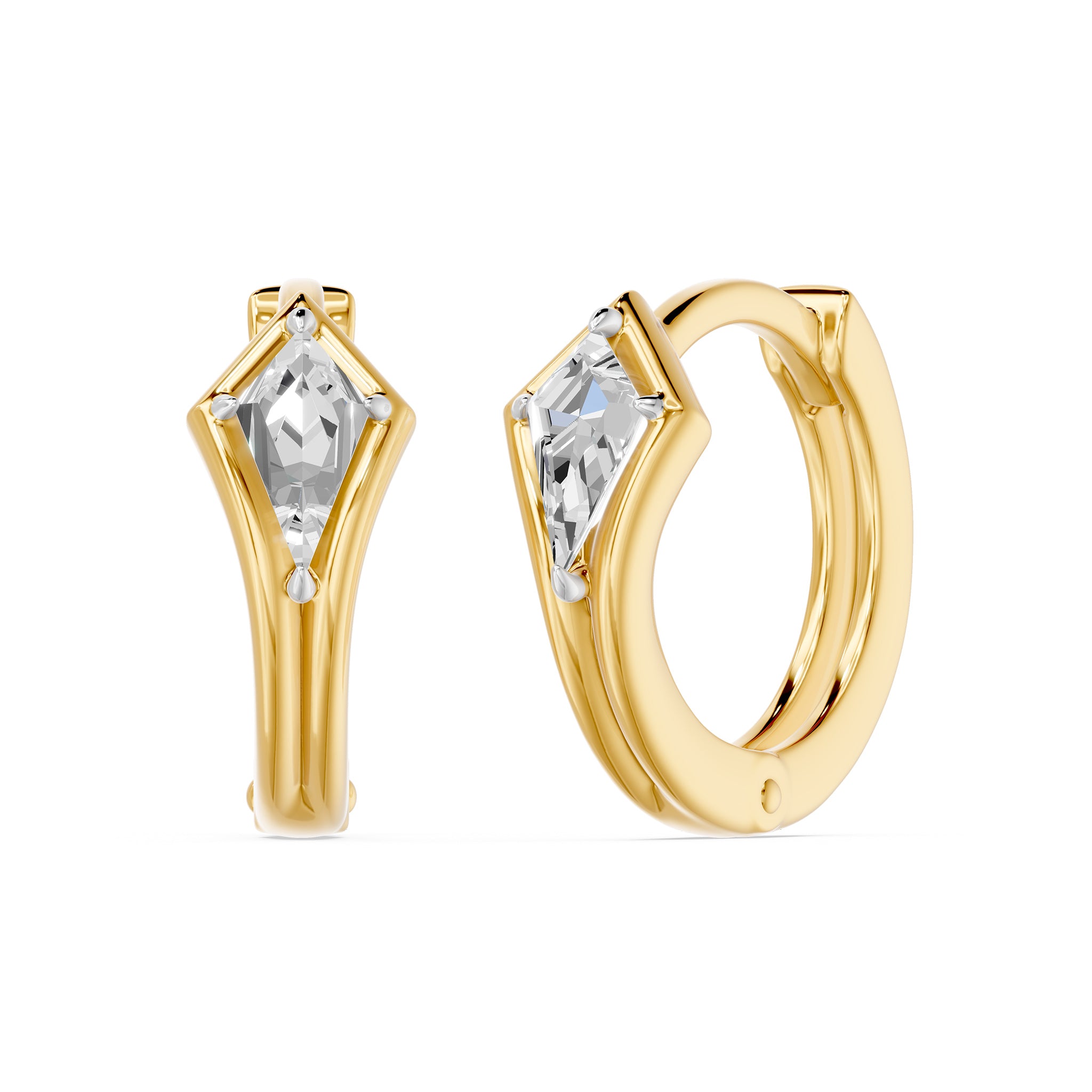 Bezel Kite Huggie Earrings, lab-grown diamonds, 14K yellow gold, front view