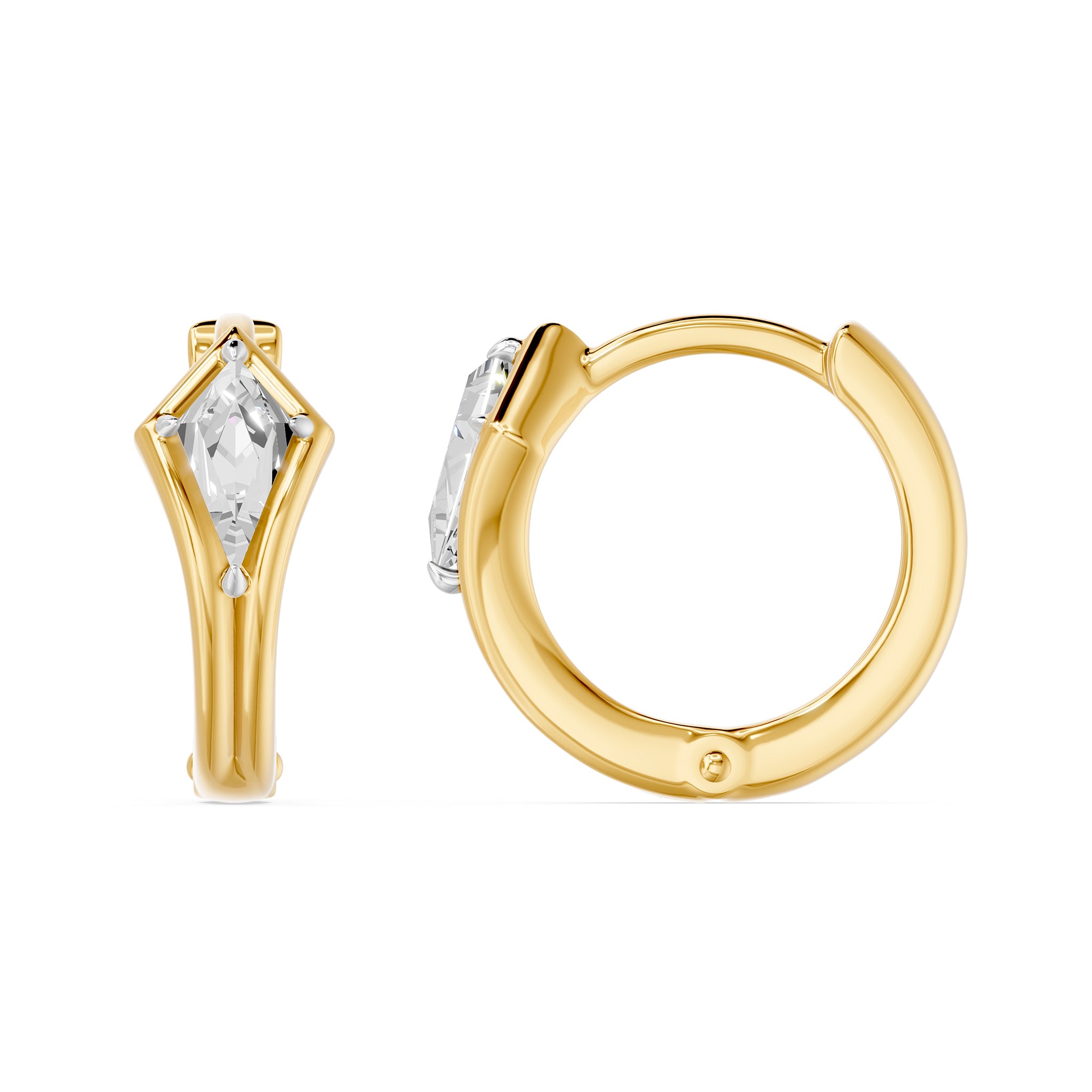 Bezel Kite Huggie Earrings, lab-grown diamonds, 14K yellow gold, side view