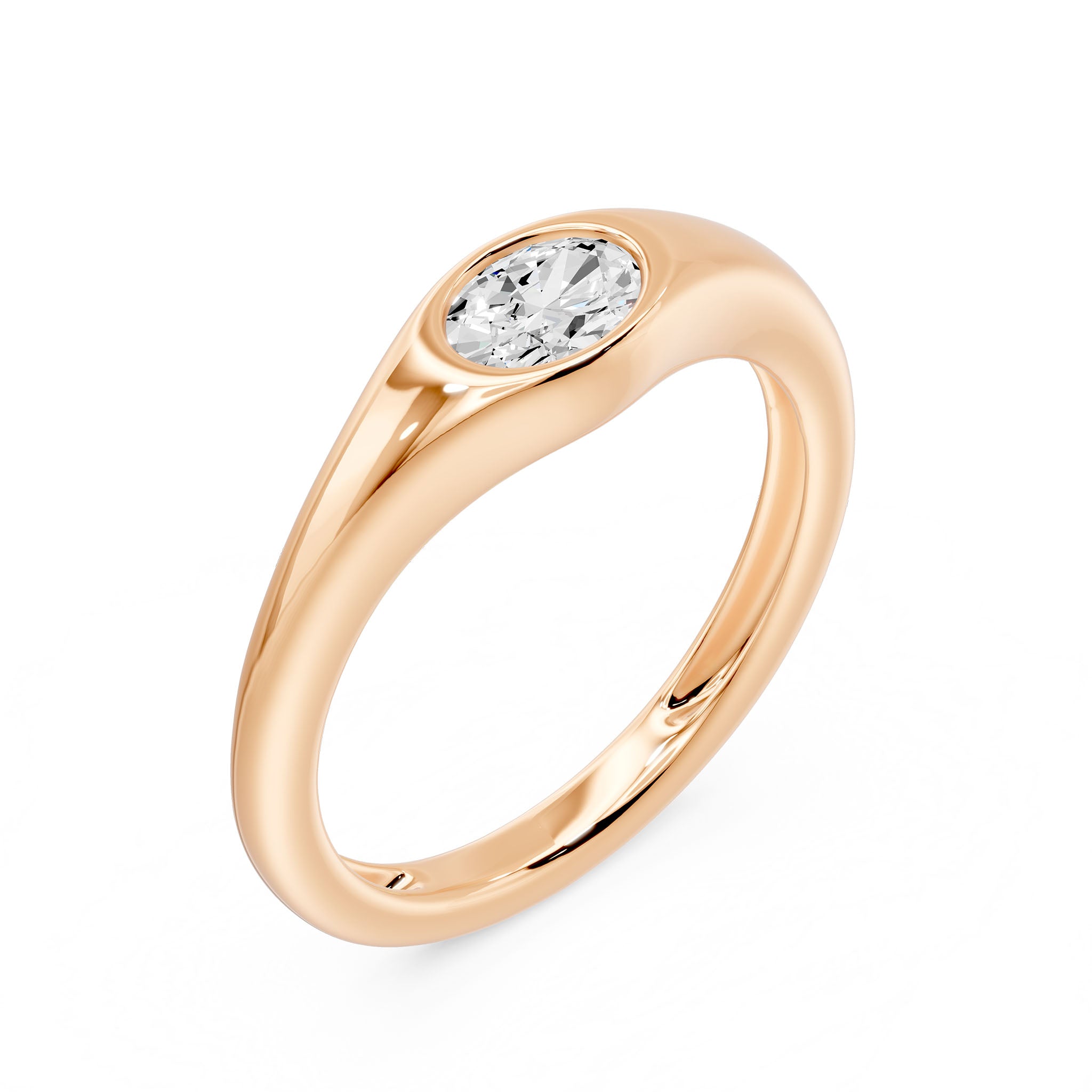 Bezel Oval Solitaire Ring, lab-grown diamond, 14K rose gold, front view