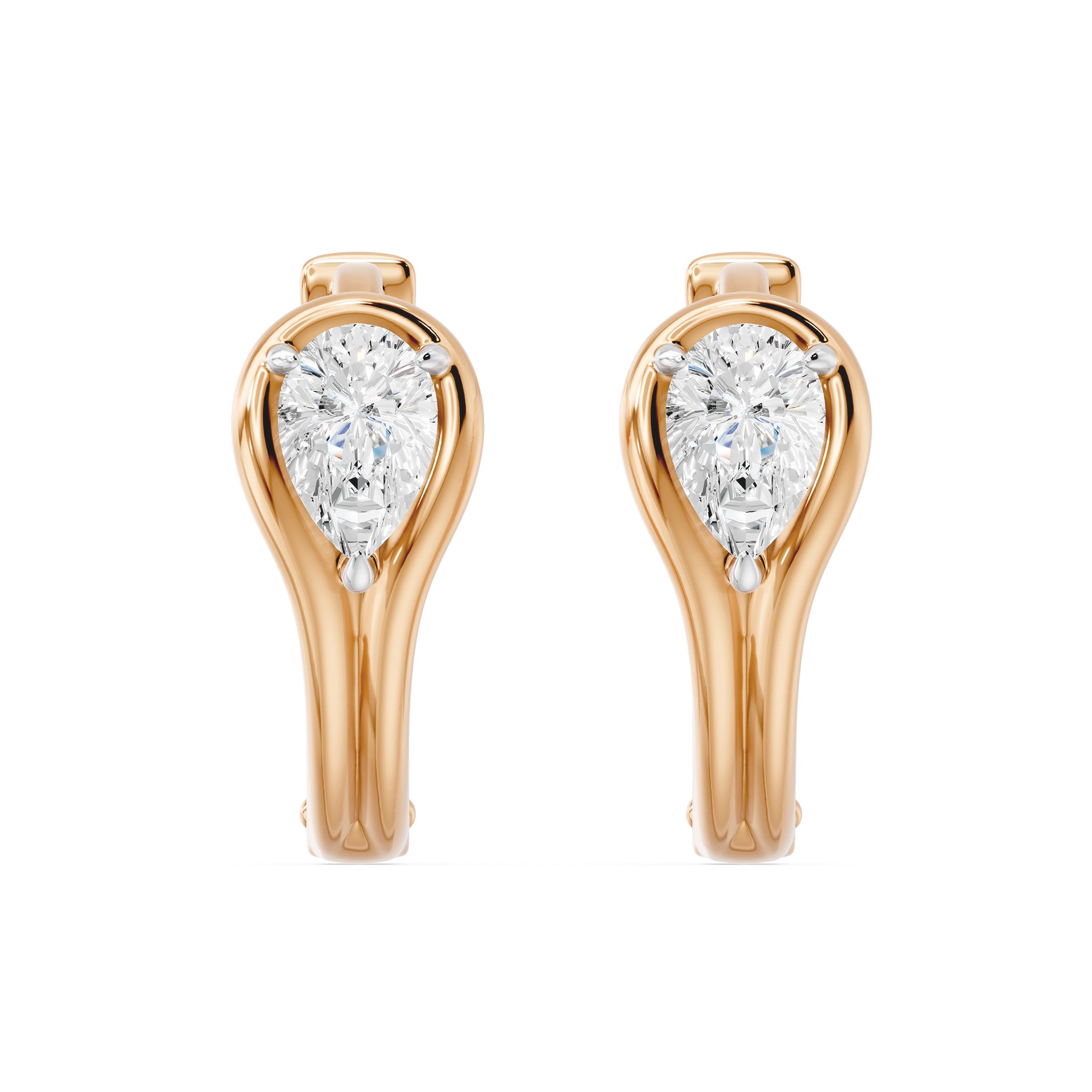 Bezel Pear Huggie Earrings, lab-grown diamonds, 14K rose gold, front view