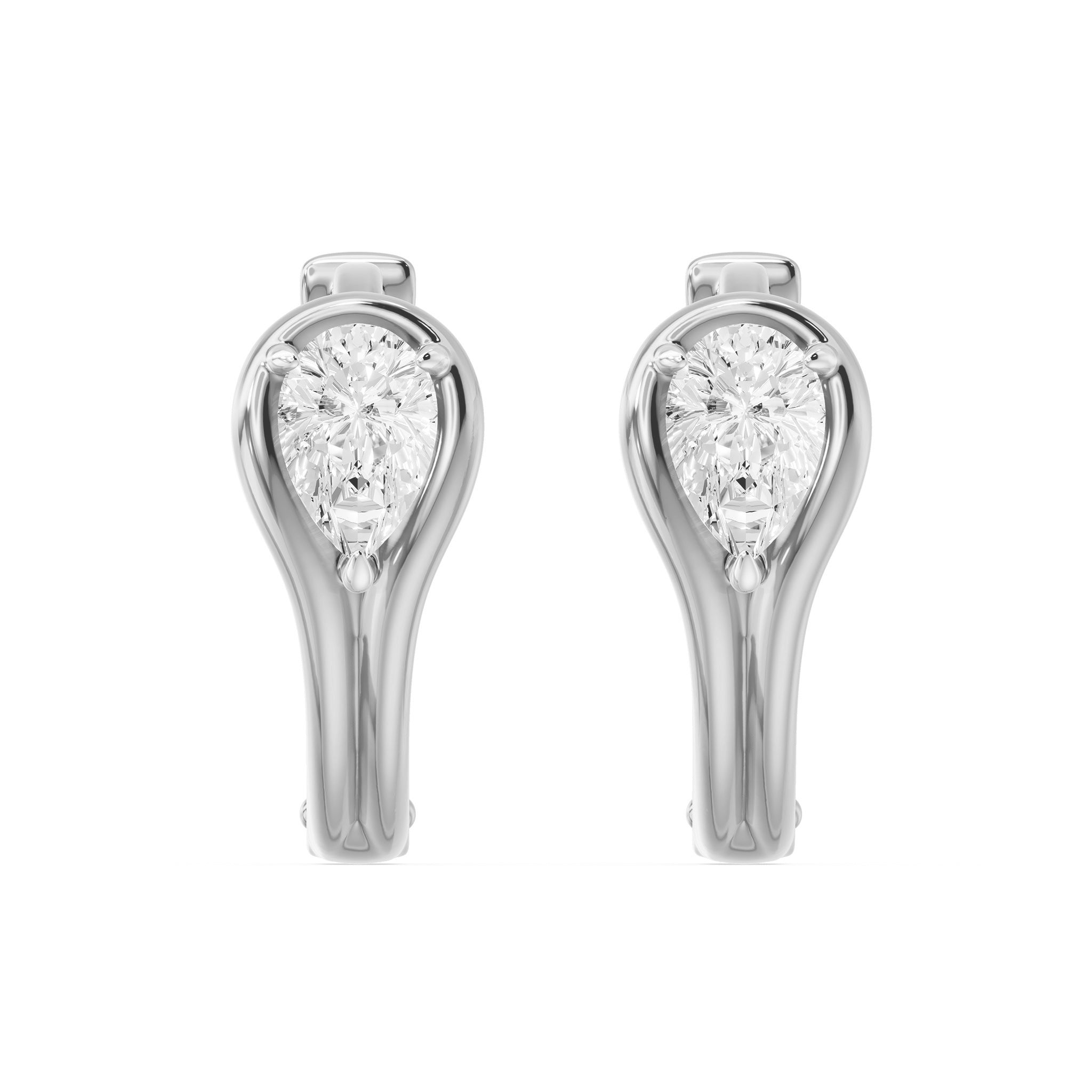 Bezel Pear Huggie Earrings, lab-grown diamonds, 14K white gold, front view