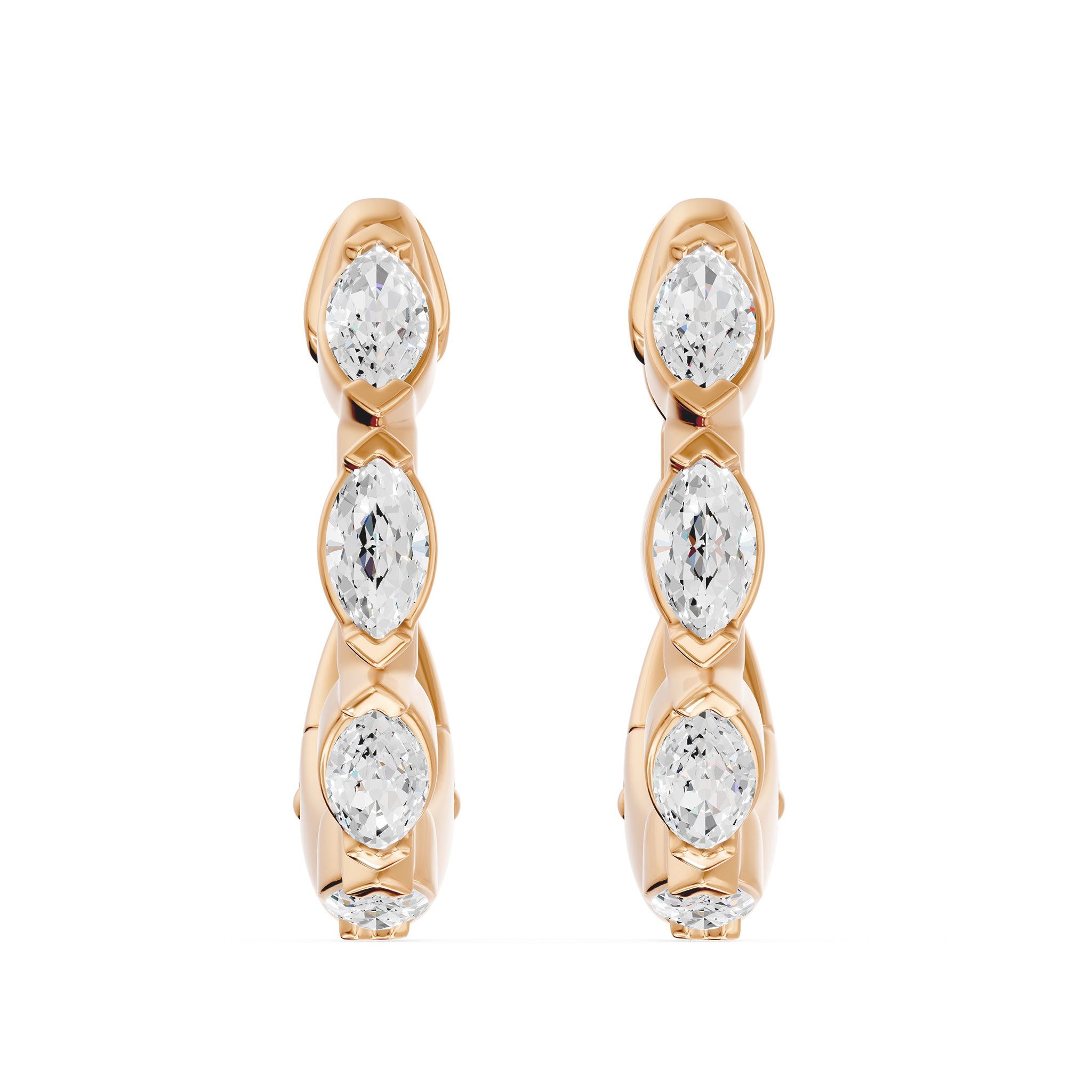 Chevron Huggie Marquise Diamond Earrings, lab-grown diamonds, 14K rose gold, front view
