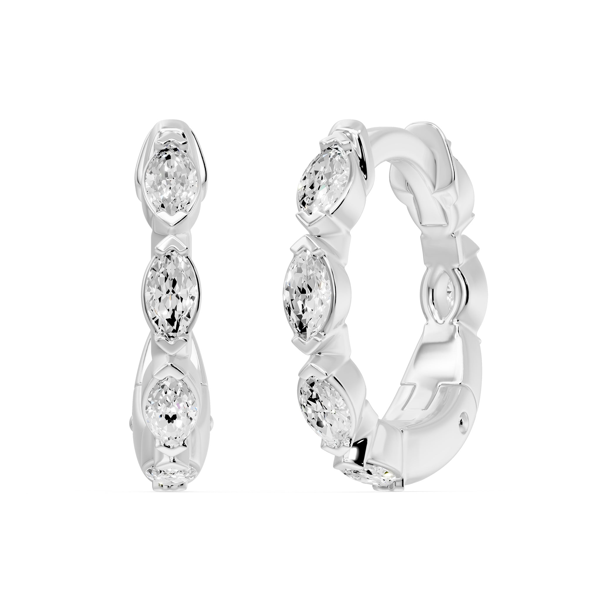 Chevron Huggie Marquise Diamond Earrings, lab-grown diamonds, 14K white gold, front view