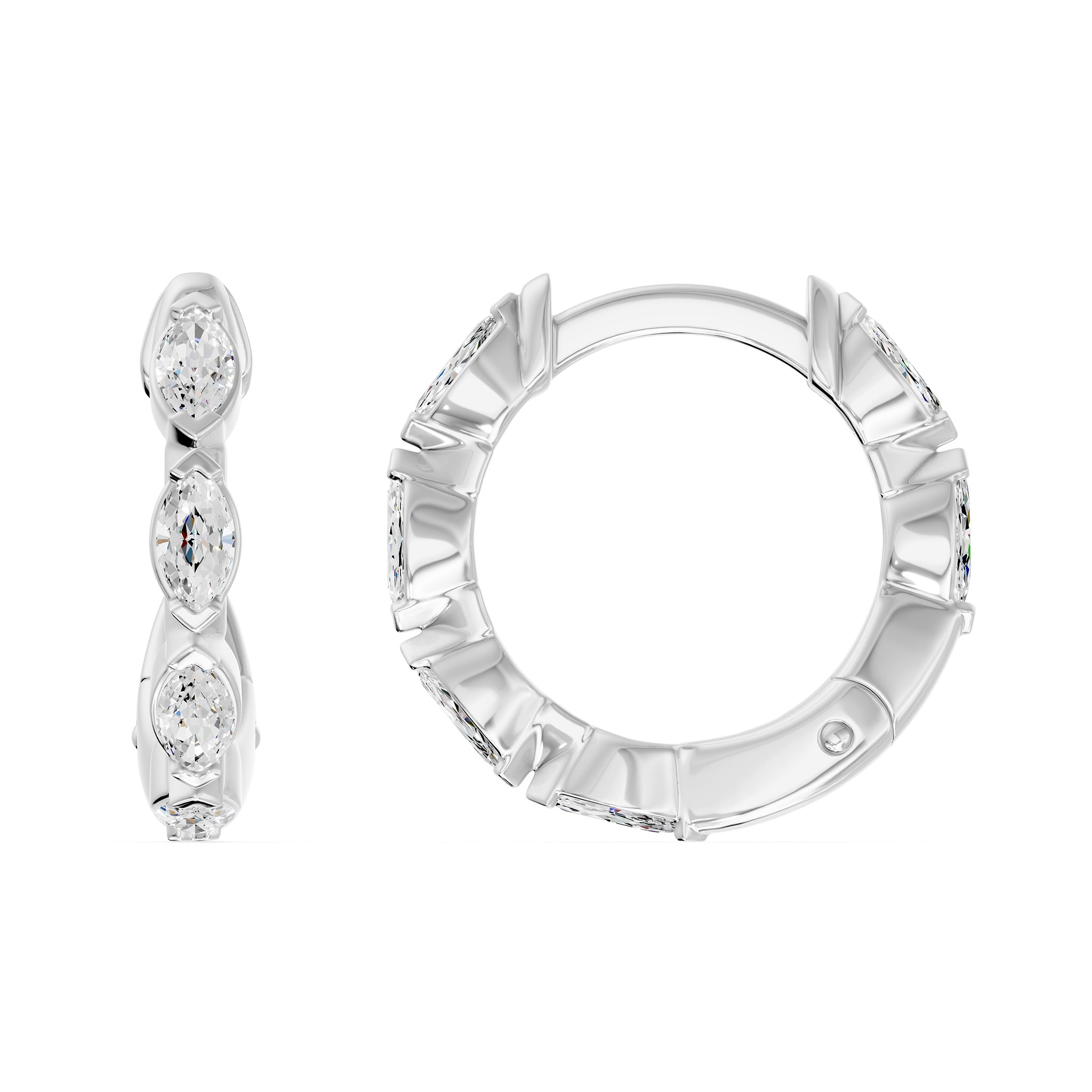 Chevron Huggie Marquise Diamond Earrings, lab-grown diamonds, 14K white gold, side view