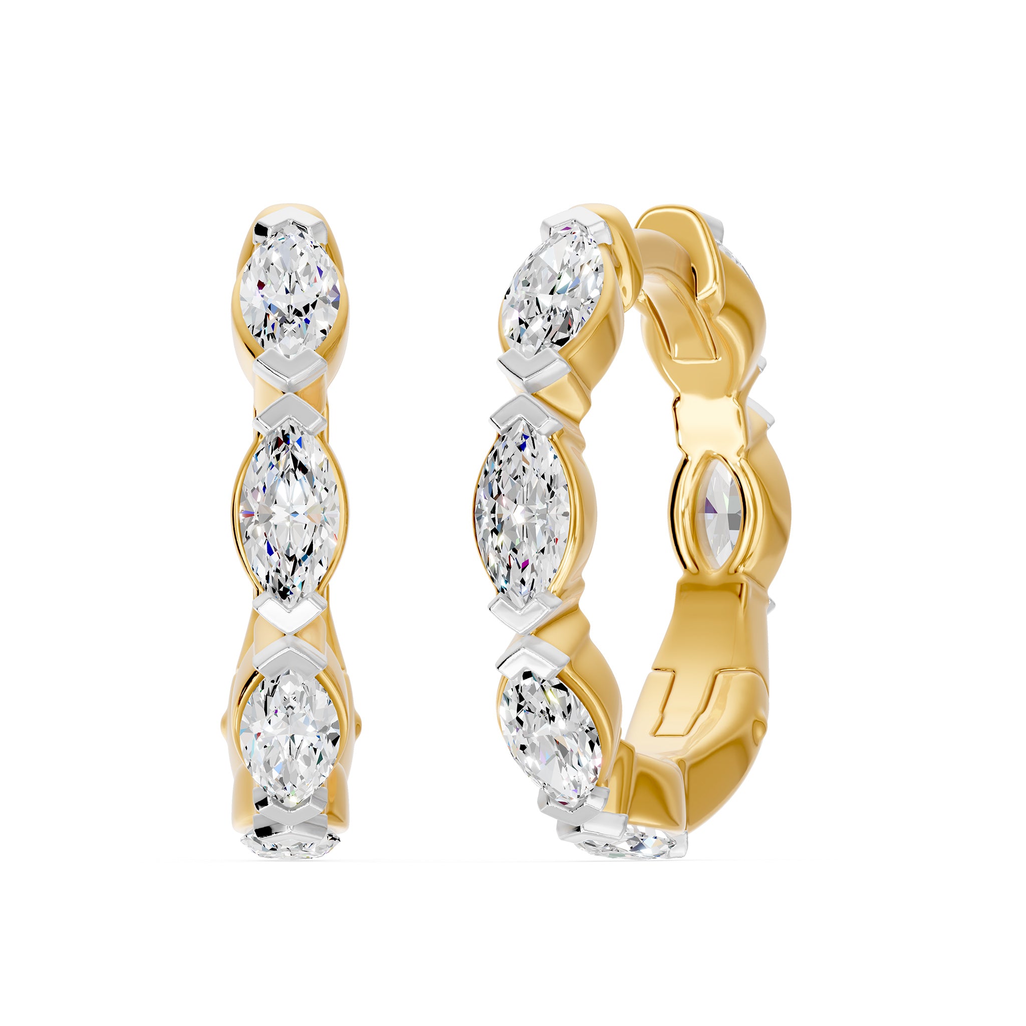 Chevron Huggie Marquise Diamond Earrings, lab-grown diamonds, 14K yellow gold, front view