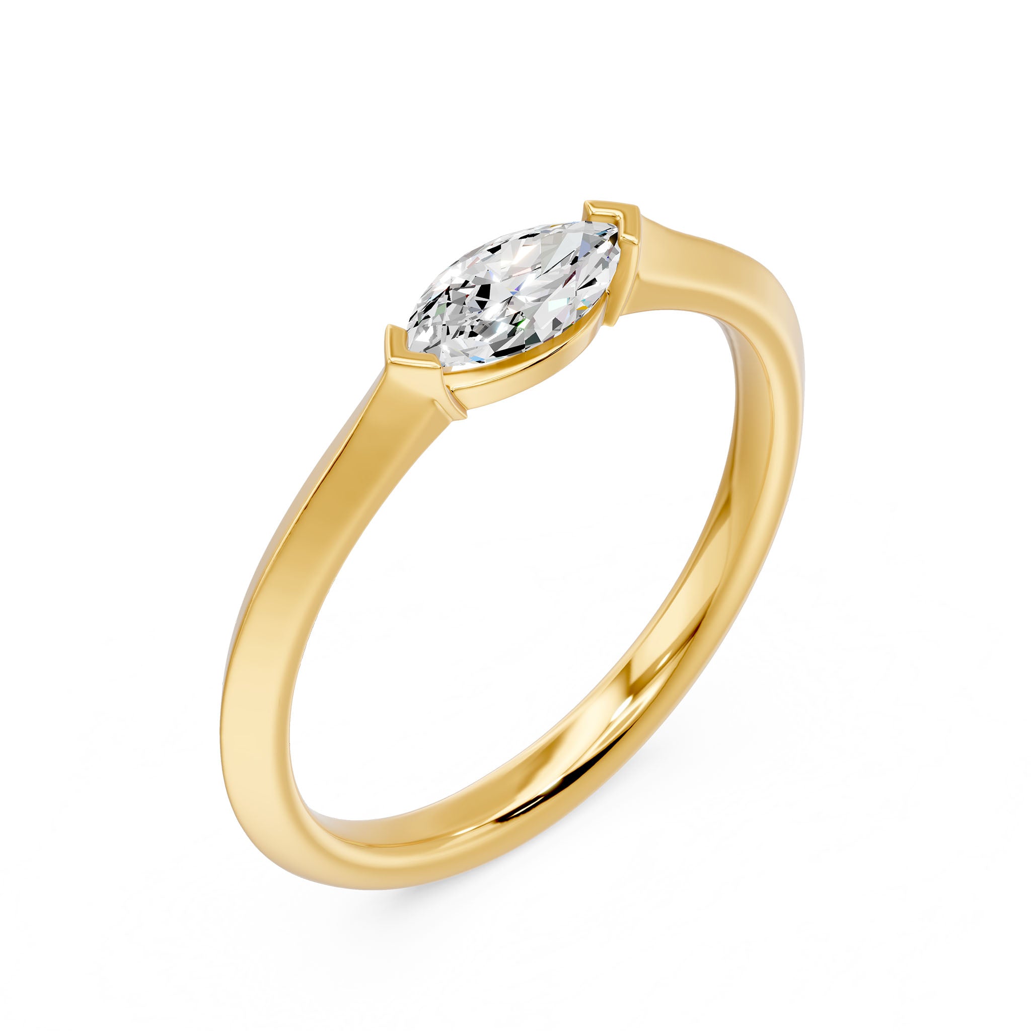 Edgy Marquise Solitaire Ring, lab-grown diamond, 14K yellow gold, 3d view