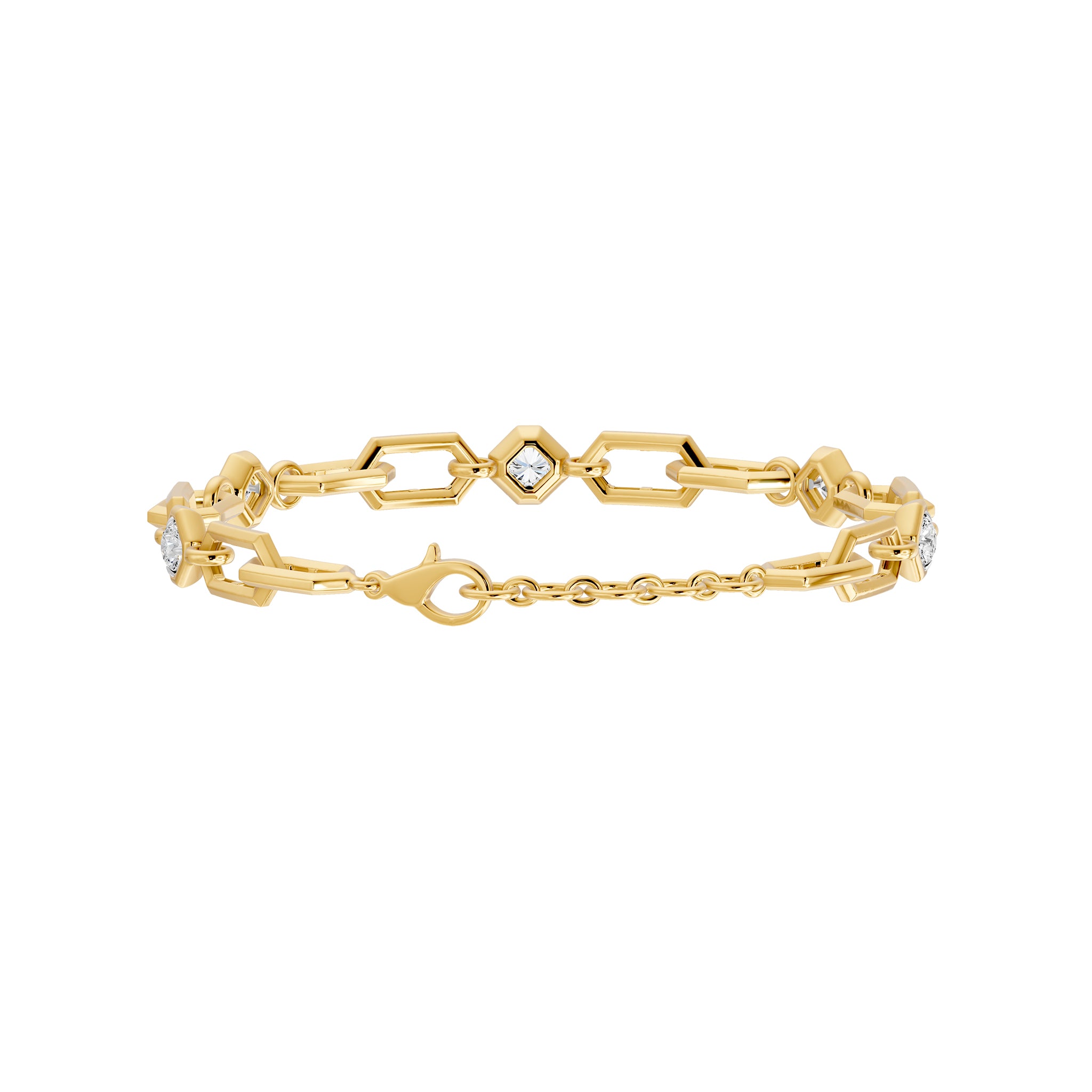 Prism Round Diamond Five Stone Bracelet, lab-grown diamonds, 14K yellow gold, back view