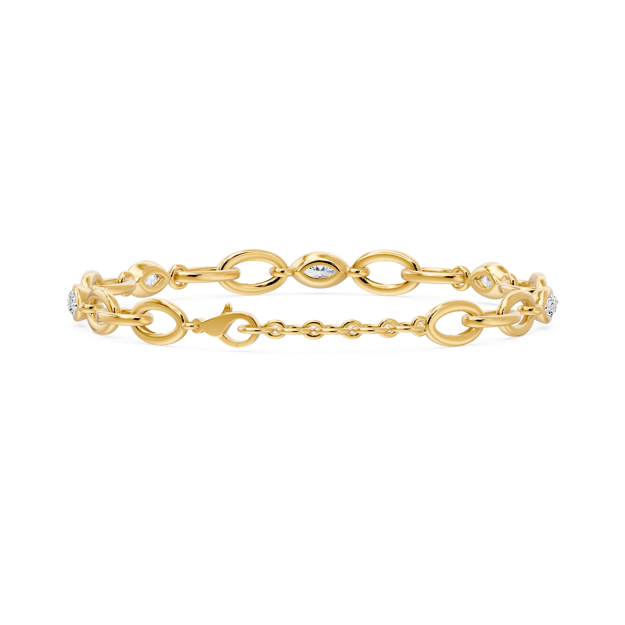 Oval Link Marquise Diamond Five Stone Bracelet, lab-grown diamonds, 14K yellow gold, back view
