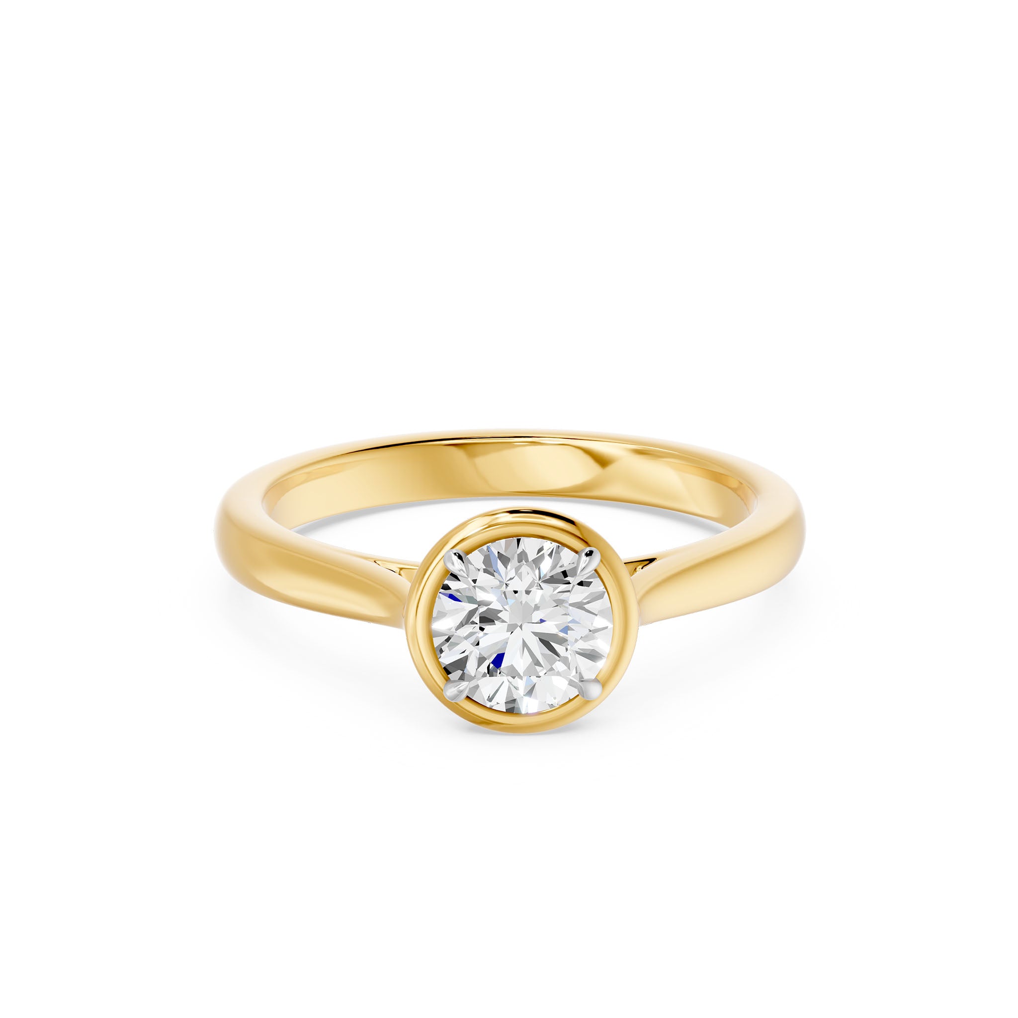 Frame Bezel Round Solitaire Ring, lab-grown diamond, 14K yellow gold, angle view