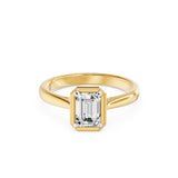 Frame Bezel Emerald Cut Solitaire Ring, lab-grown diamond, 14K yellow gold, angle view