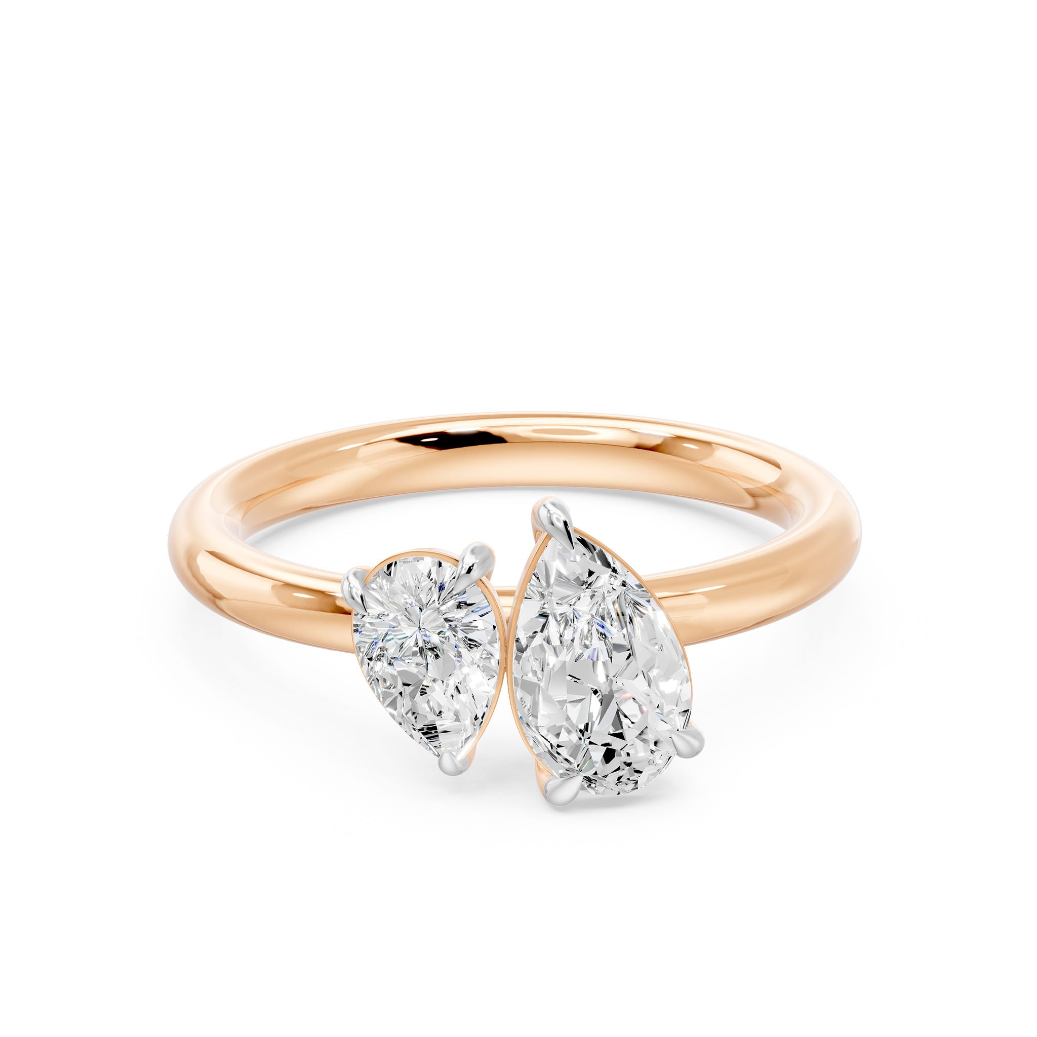 Toi Et Moi Pear Duo Two Stone Ring, lab-grown diamonds, 14K rose gold, angle view