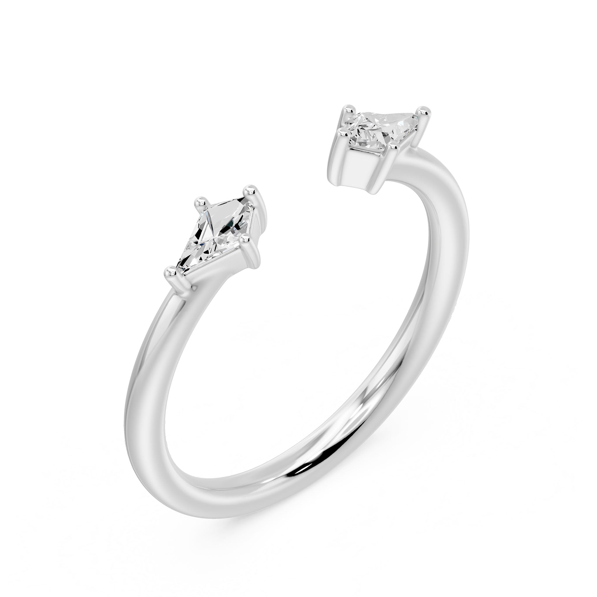 Toi Et Moi Kite Open Cuff Ring, lab-grown diamonds, 14K white gold, 3d view