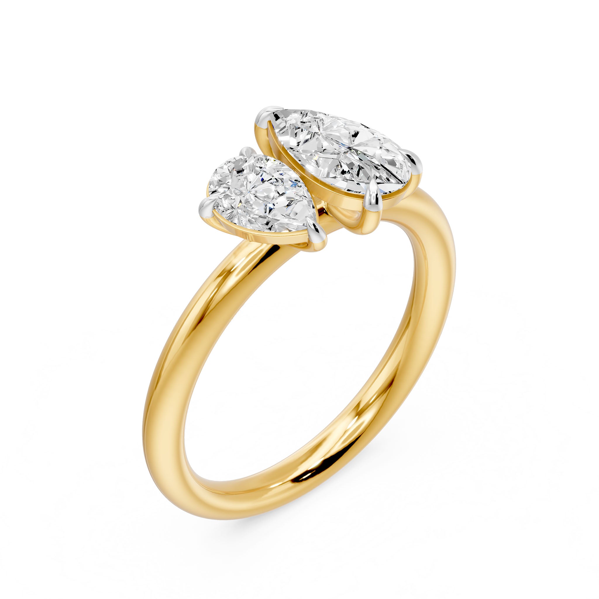 Toi Et Moi Pear Duo Two Stone Ring, lab-grown diamonds, 14K yellow gold, 3d view