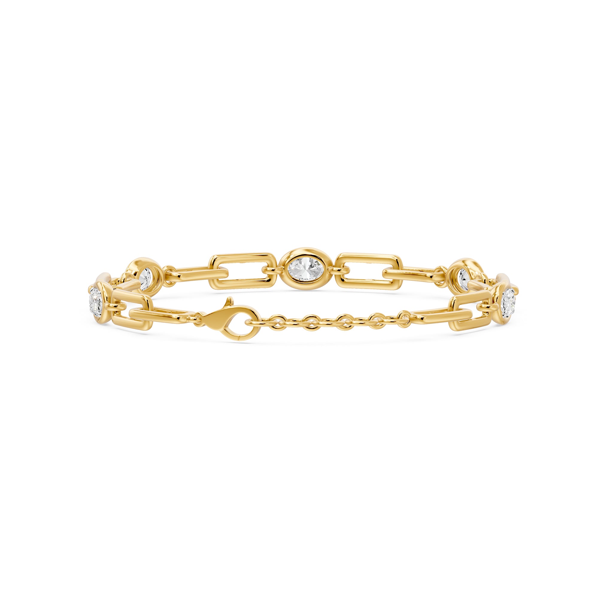 Soft Paper Clip Oval Diamond Five Stone Bracelet, lab-grown diamonds, 14K yellow gold, back view