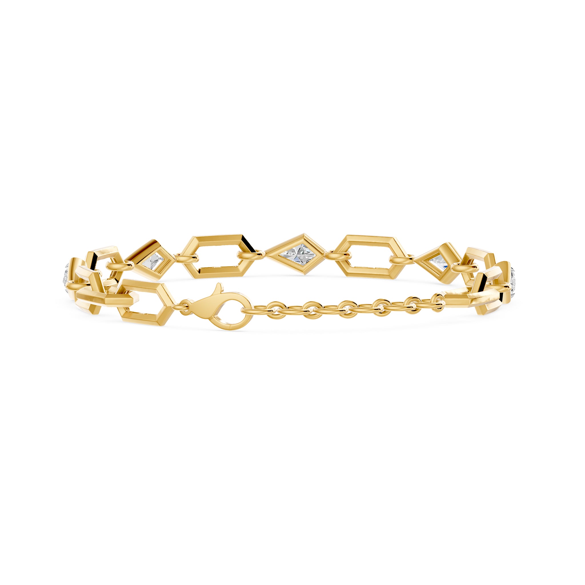 Prism Kite Cut Five Stone Bracelet, lab-grown diamonds, 14K yellow gold, back view