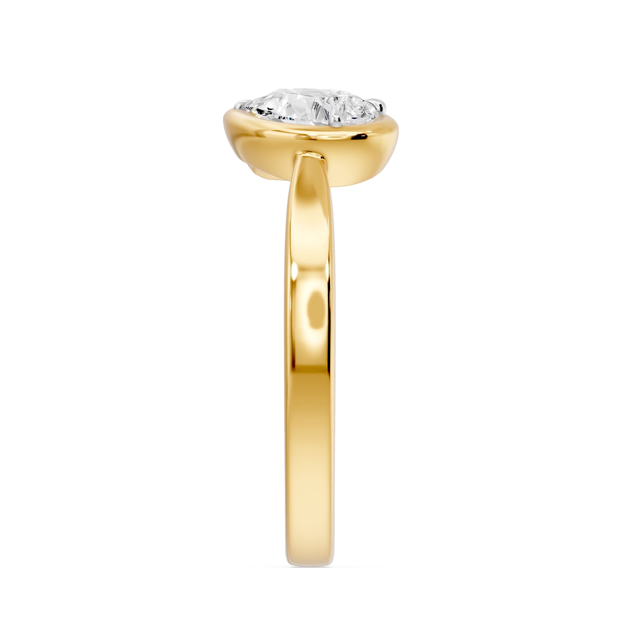 Frame Bezel Pear Emerald Two Stone Ring, lab-grown diamonds, 14K yellow gold, side view