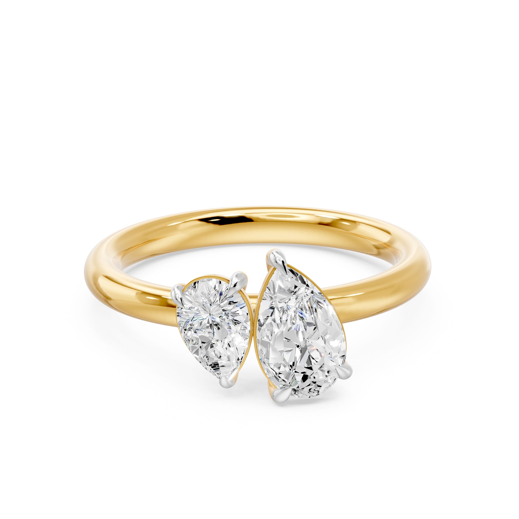 Toi Et Moi Pear Duo Two Stone Ring, lab-grown diamonds, 14K yellow gold, angle view