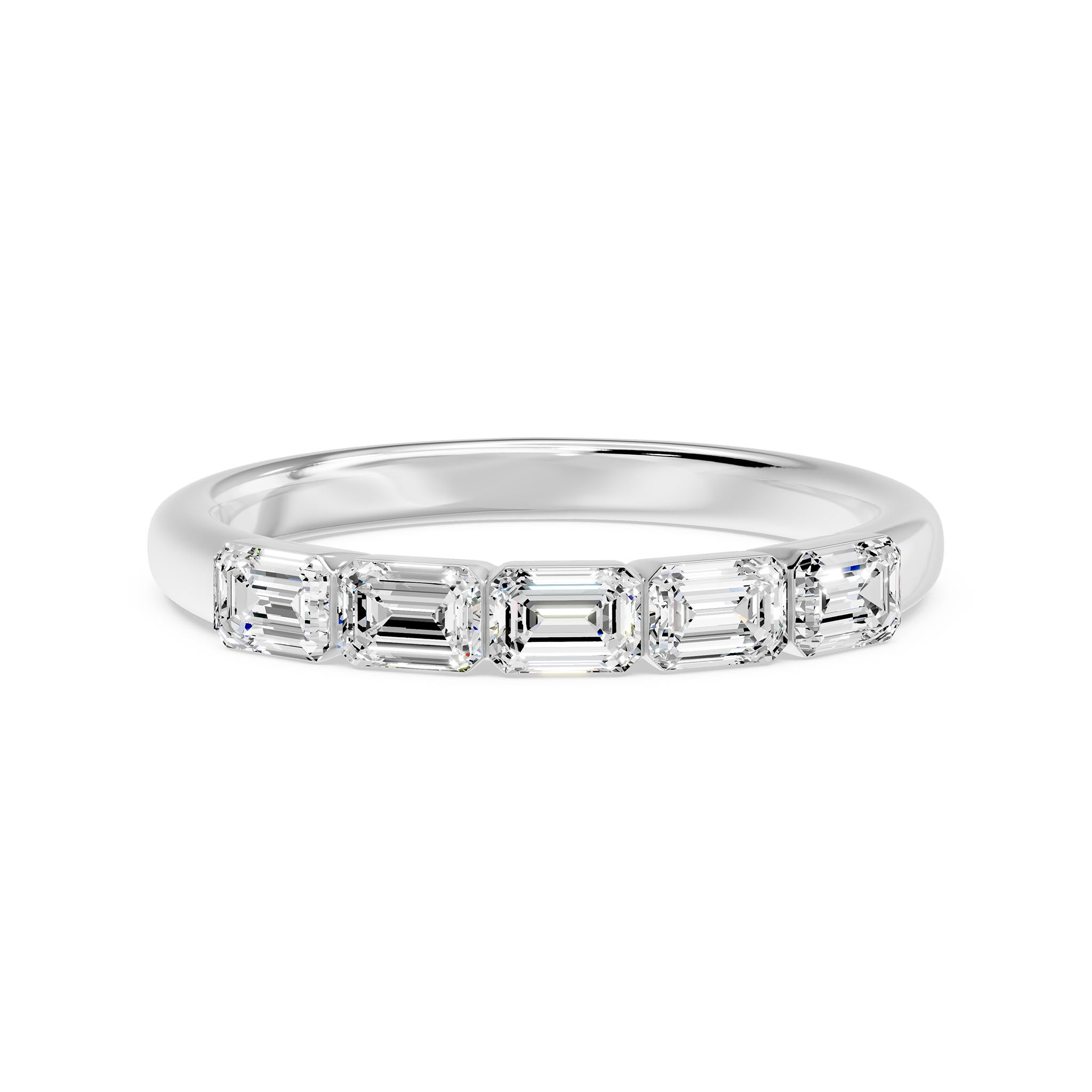 Walking Emerald Cut Five Stone Ring, lab-grown diamonds, 14K white gold, 1.0ct, angle view