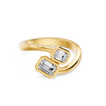 Frame Bezel Emerald Duo Two Stone Ring, lab-grown diamonds, 14K yellow gold, angle view