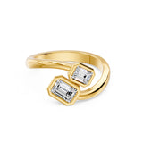 Frame Bezel Emerald Duo Two Stone Ring, lab-grown diamonds, 14K yellow gold, angle view