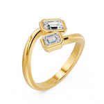 Frame Bezel Emerald Duo Two Stone Ring, lab-grown diamonds, 14K yellow gold, 3d view