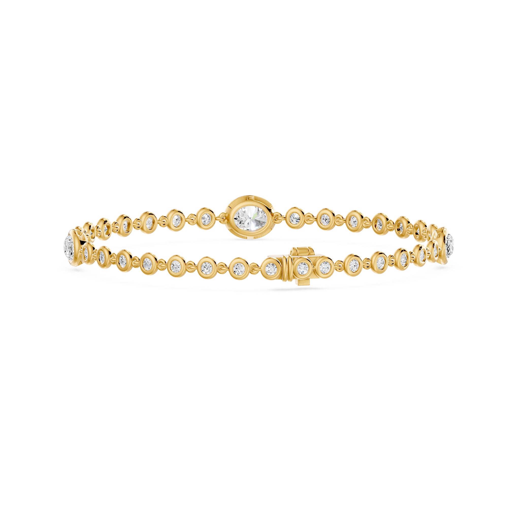 Frame Bezel Center Court Oval Diamond Station Chain Bracelet, lab-grown diamonds, 14K yellow gold, back view