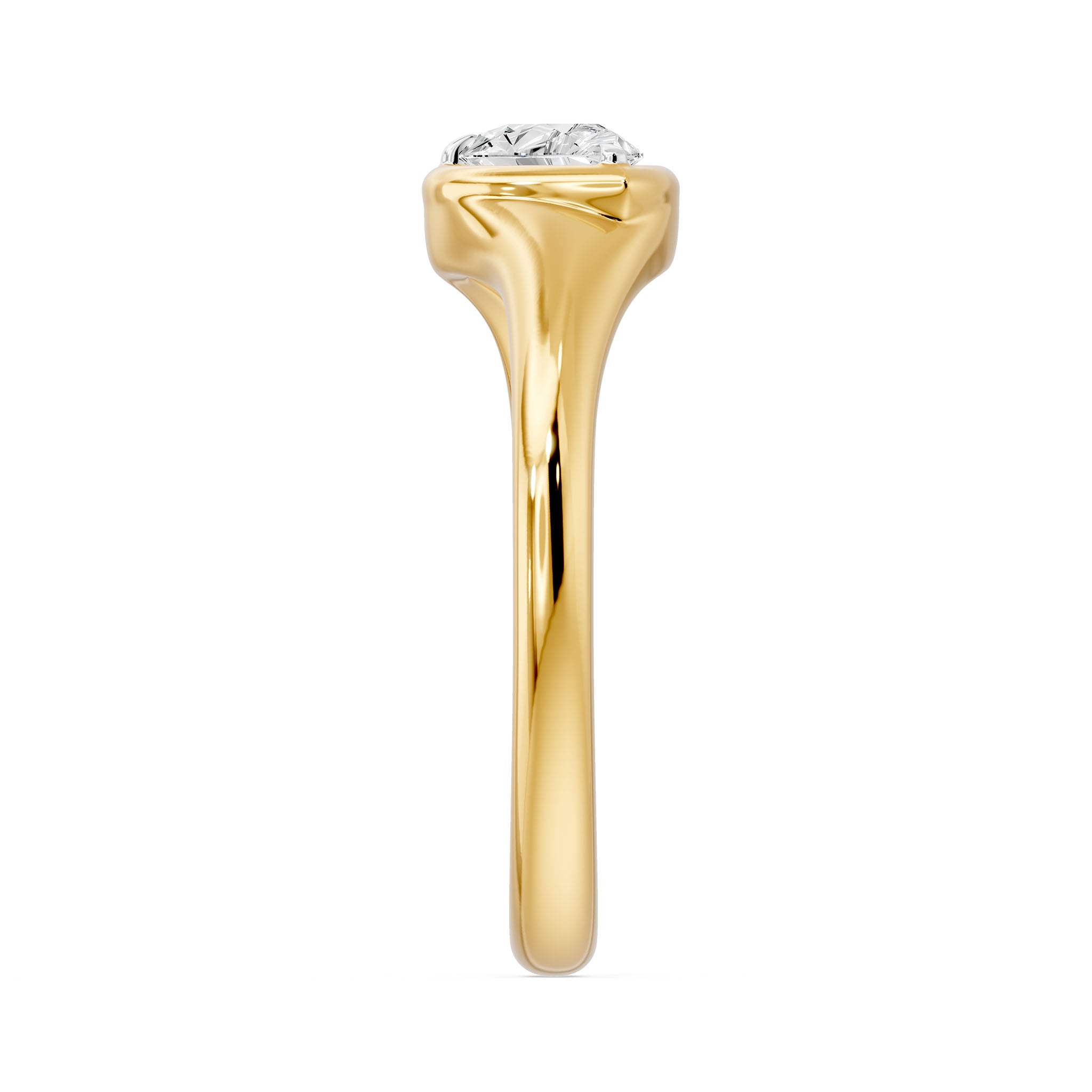 Frame Bezel Diagonal Pear Solitaire Ring, lab-grown diamond, 14K yellow gold, side view