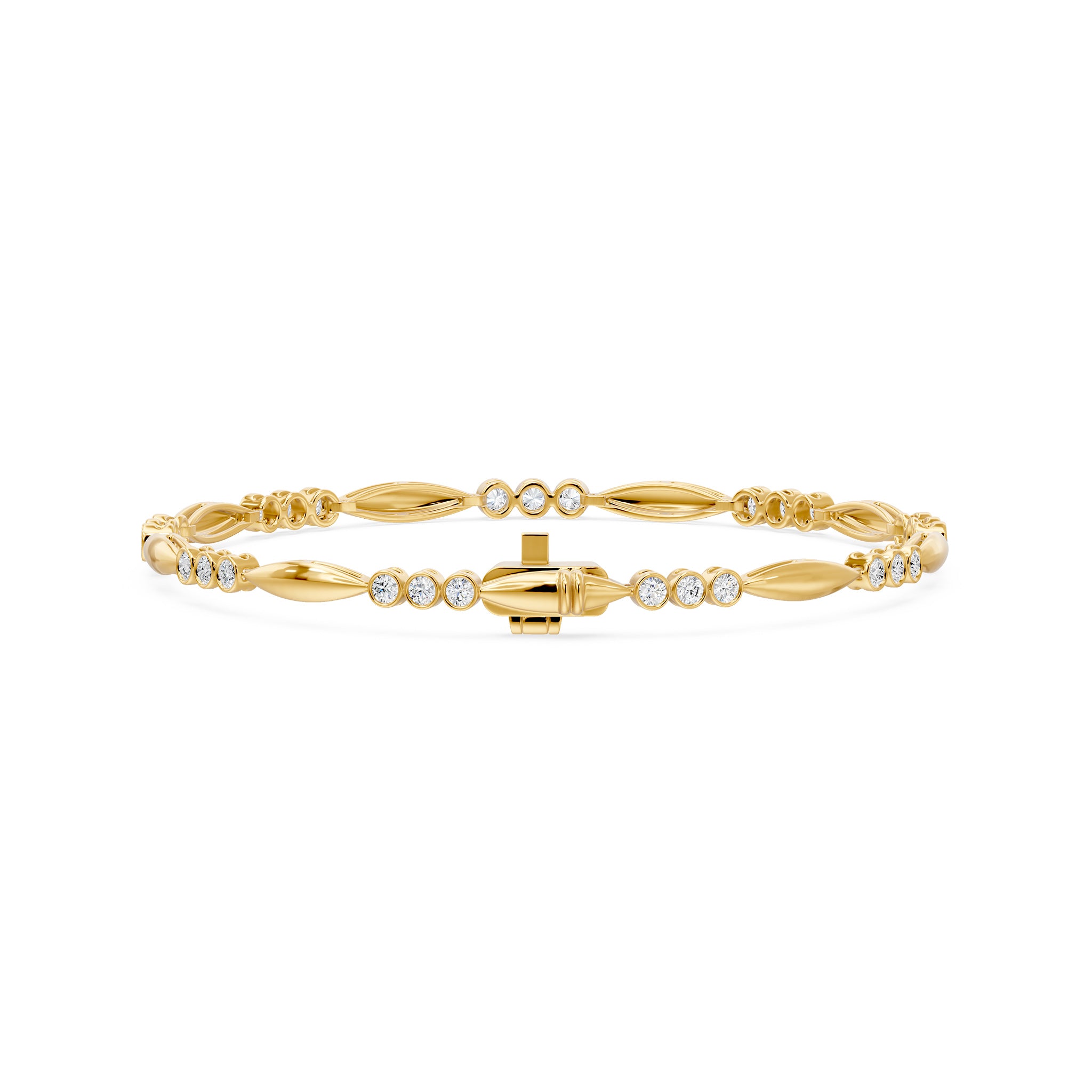 Nova Bezel Trio Round Diamond Tennis Bracelet, lab-grown diamonds, 14K yellow gold, back view