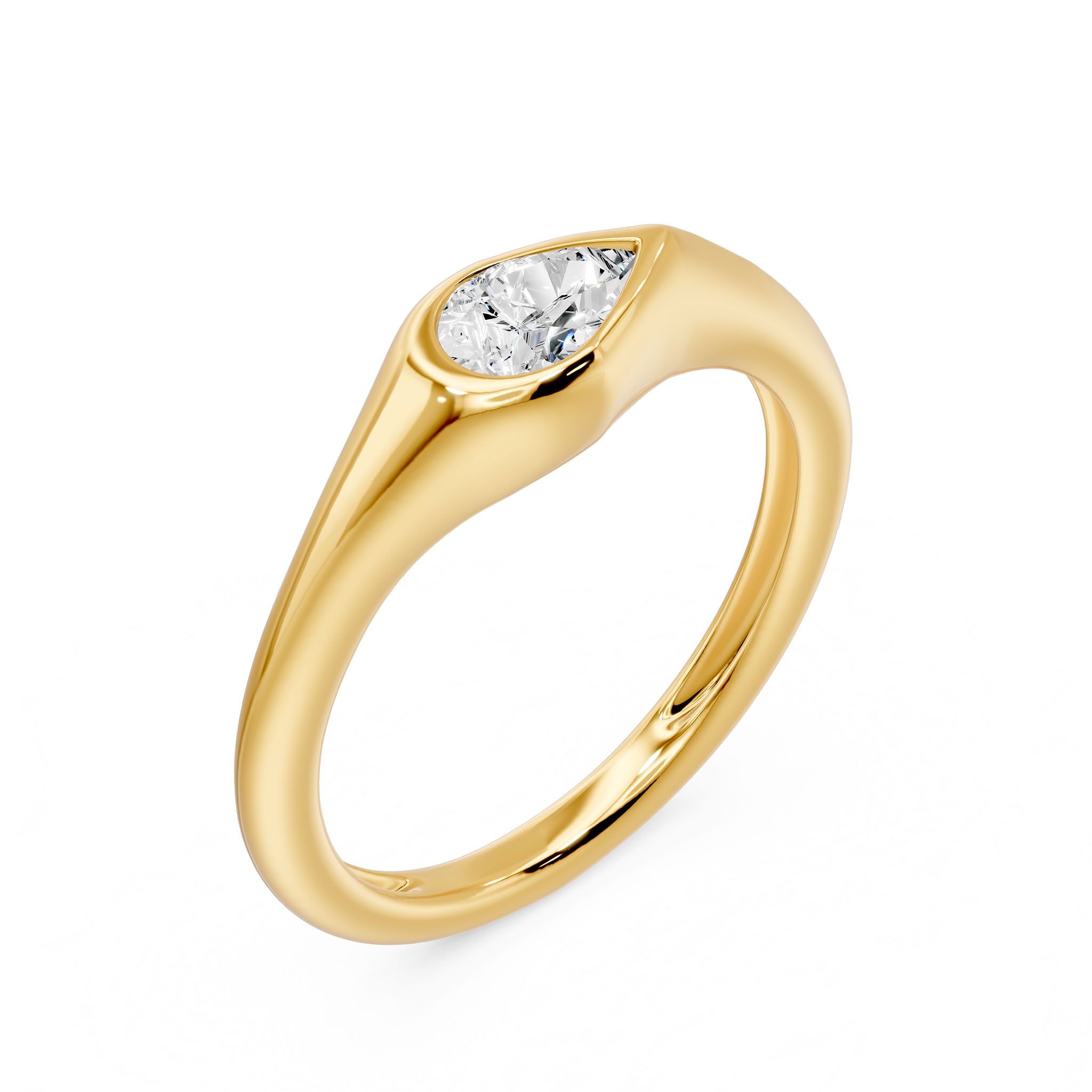 Bezel East West Pear Solitaire Ring, lab-grown diamond, 14K yellow gold, 3d view