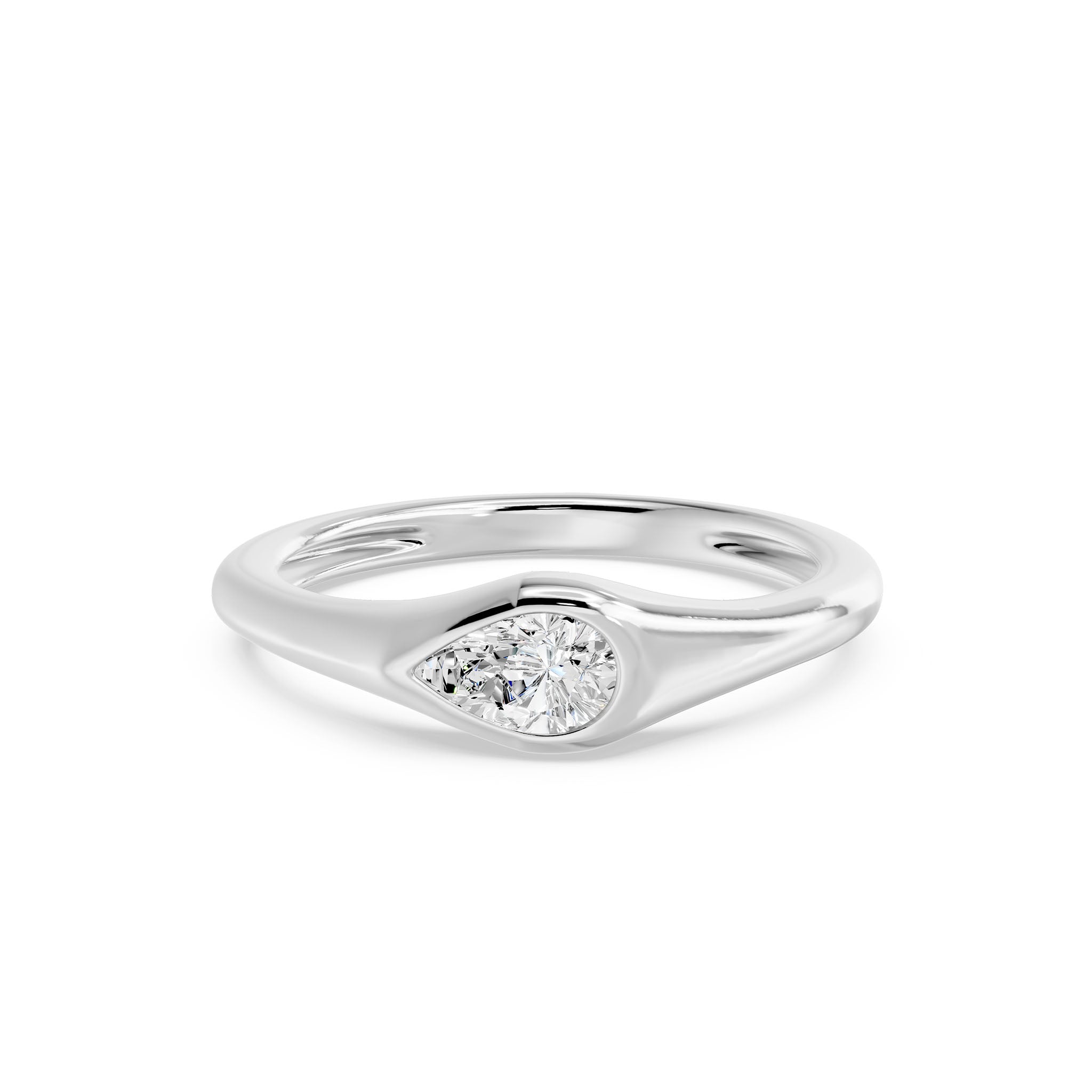 Bezel East West Pear Solitaire Ring, lab-grown diamond, 14K white gold, angle view
