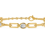 Soft Paper Clip Oval Diamond Five Stone Bracelet, lab-grown diamonds, 14K yellow gold, detail view