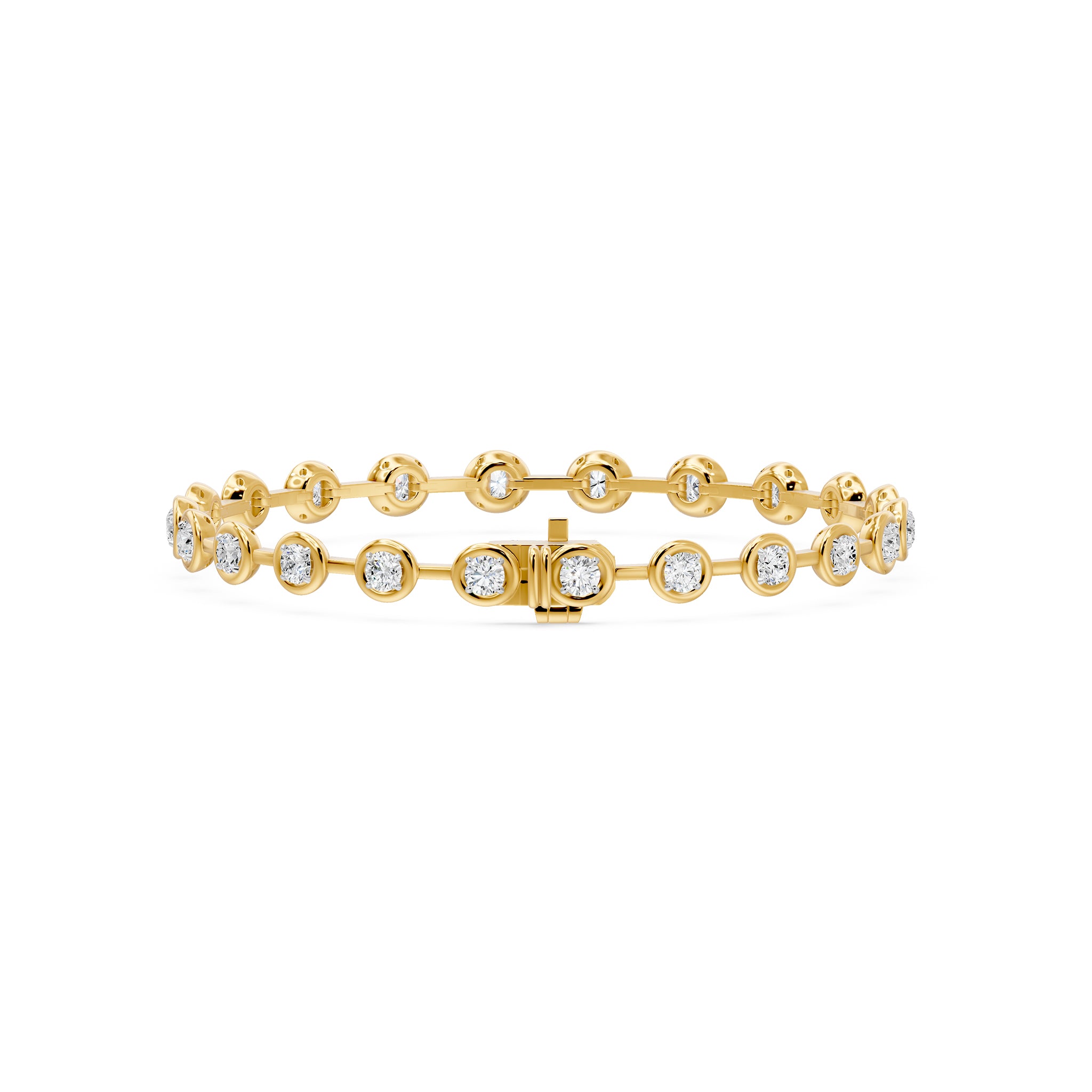 Frame Bezel Bar Round Diamond Link Bracelet, lab-grown diamonds, 14K yellow gold, back view