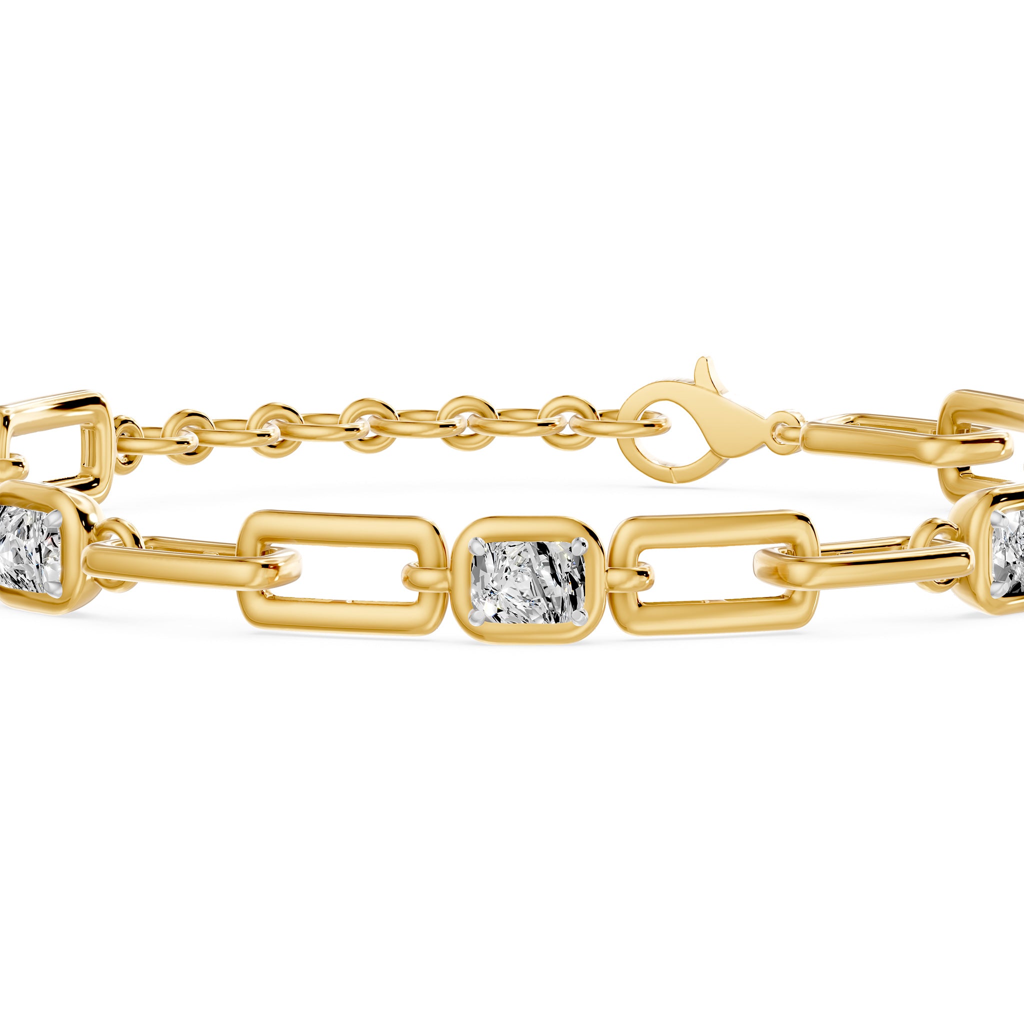 Soft Paper Clip Ashoka Cut Five Stone Bracelet, lab-grown diamonds, 14K yellow gold, detail view