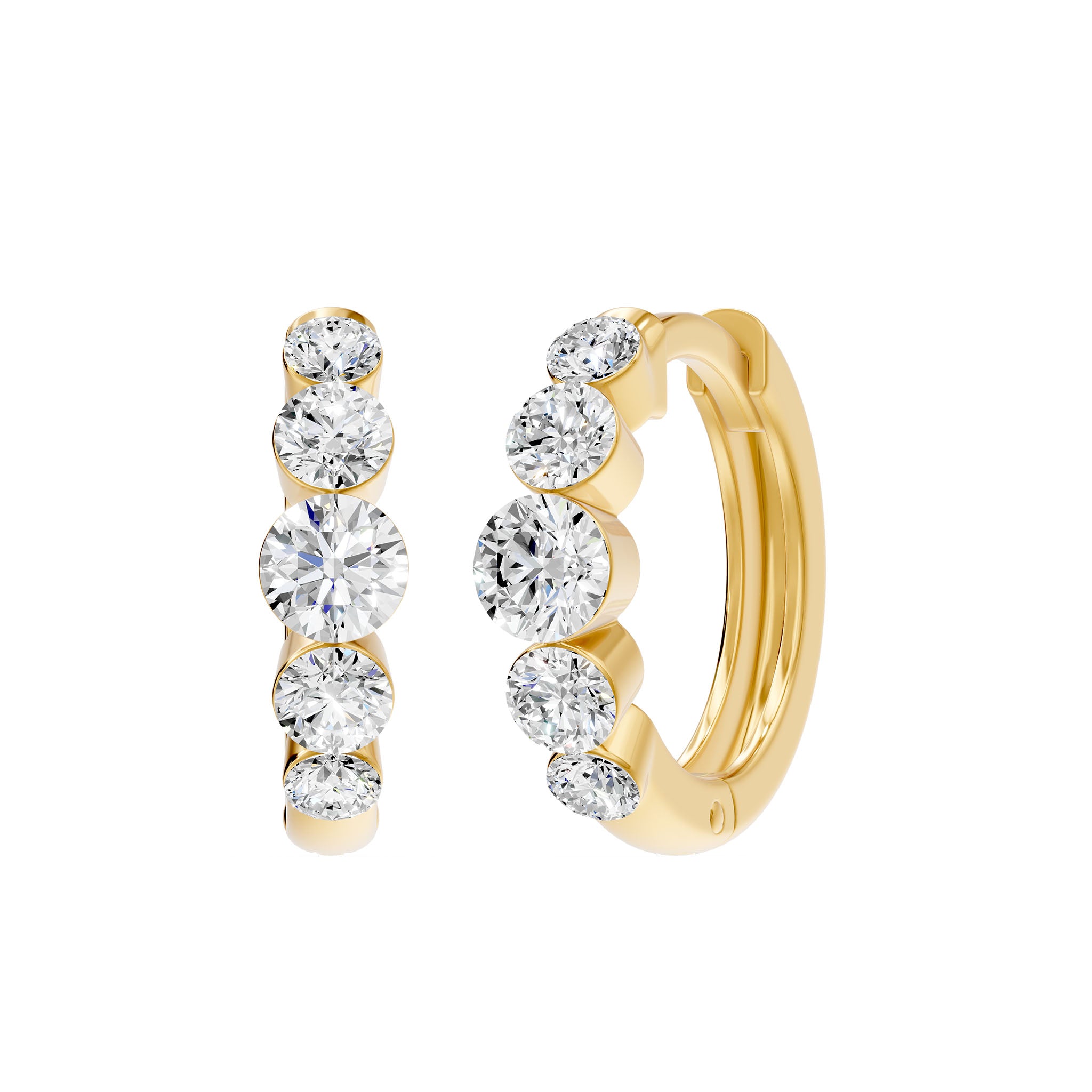 Nova Bezel Graduated Round Stud Earrings, lab-grown diamonds, 14K yellow gold, angle view