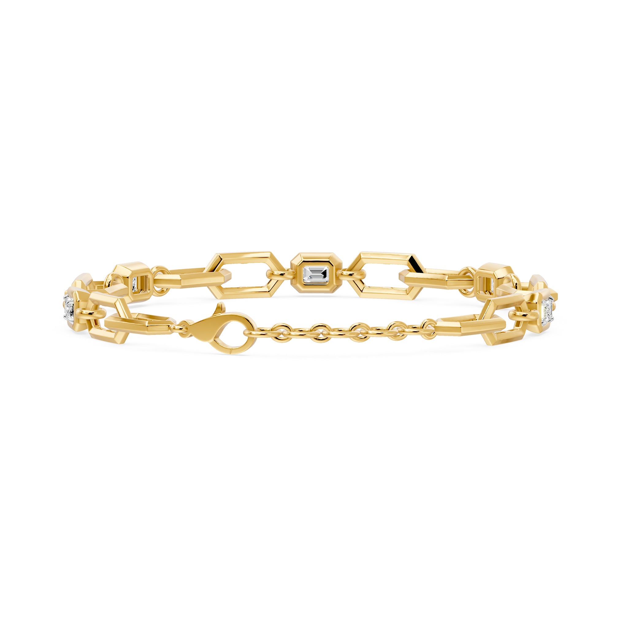 Prism Emerald Cut Five Stone Bracelet, lab-grown diamonds, 14K yellow gold, back view