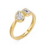 Frame Bezel Pear Emerald Two Stone Ring, lab-grown diamonds, 14K yellow gold, 3d view