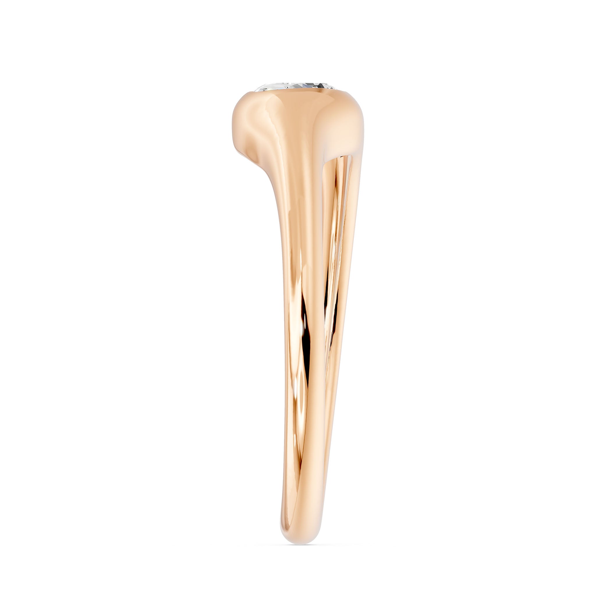 Bezel Diagonal Oval Solitaire Ring, lab-grown diamond, 14K rose gold, side view